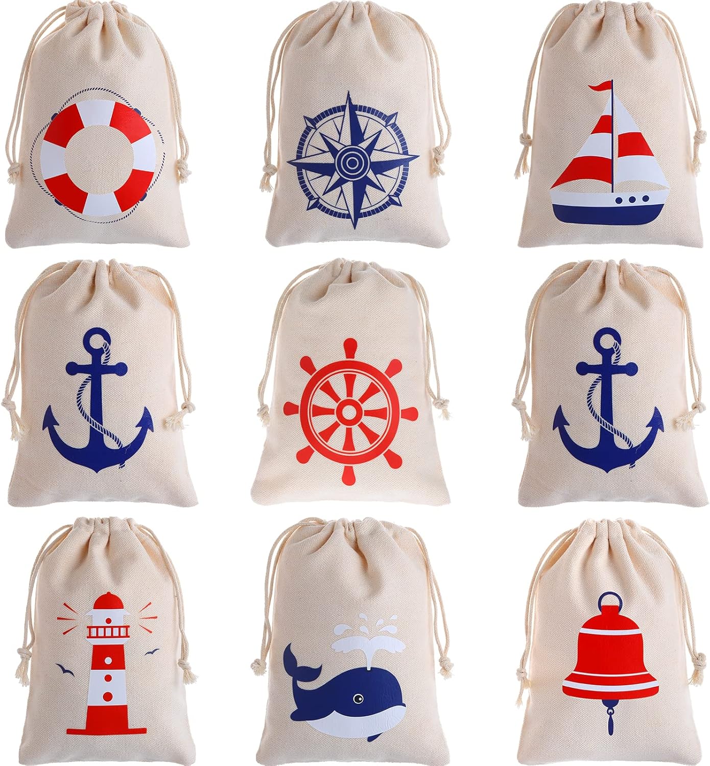 24 Pack Nautical Gift Bags Cotton Nautical Anchors
