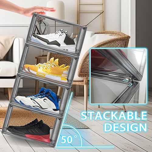 Miniatura 5 de 10 Pack Size 12 Shoe Boxes for Closet Clear Plastic Stackable Shoe Organizer Storage Bins with Lids, Under Bed Shoe Containers for Entryway