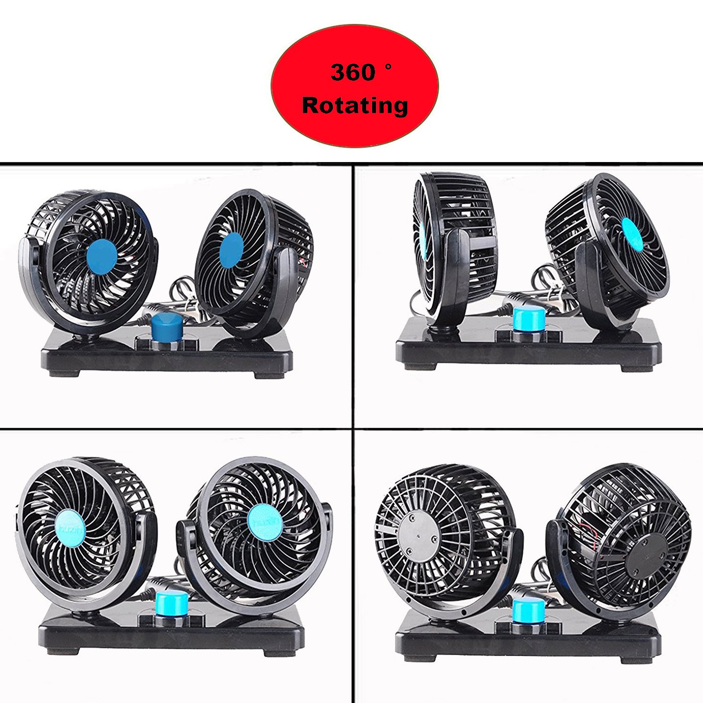 Jinlaili Mini Ventilateur Voiture USB – Rotation 360° 3 Vitesses, Silencieux Pour SUV, Camion, Camping