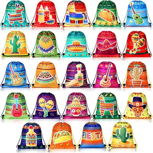 24 bolsas mexicanas con cordón para fiesta de fiesta del Cinco de Mayo, bolsa de regalo para fiesta, bolsas de dulces, bolsas de recuerdos de fiesta