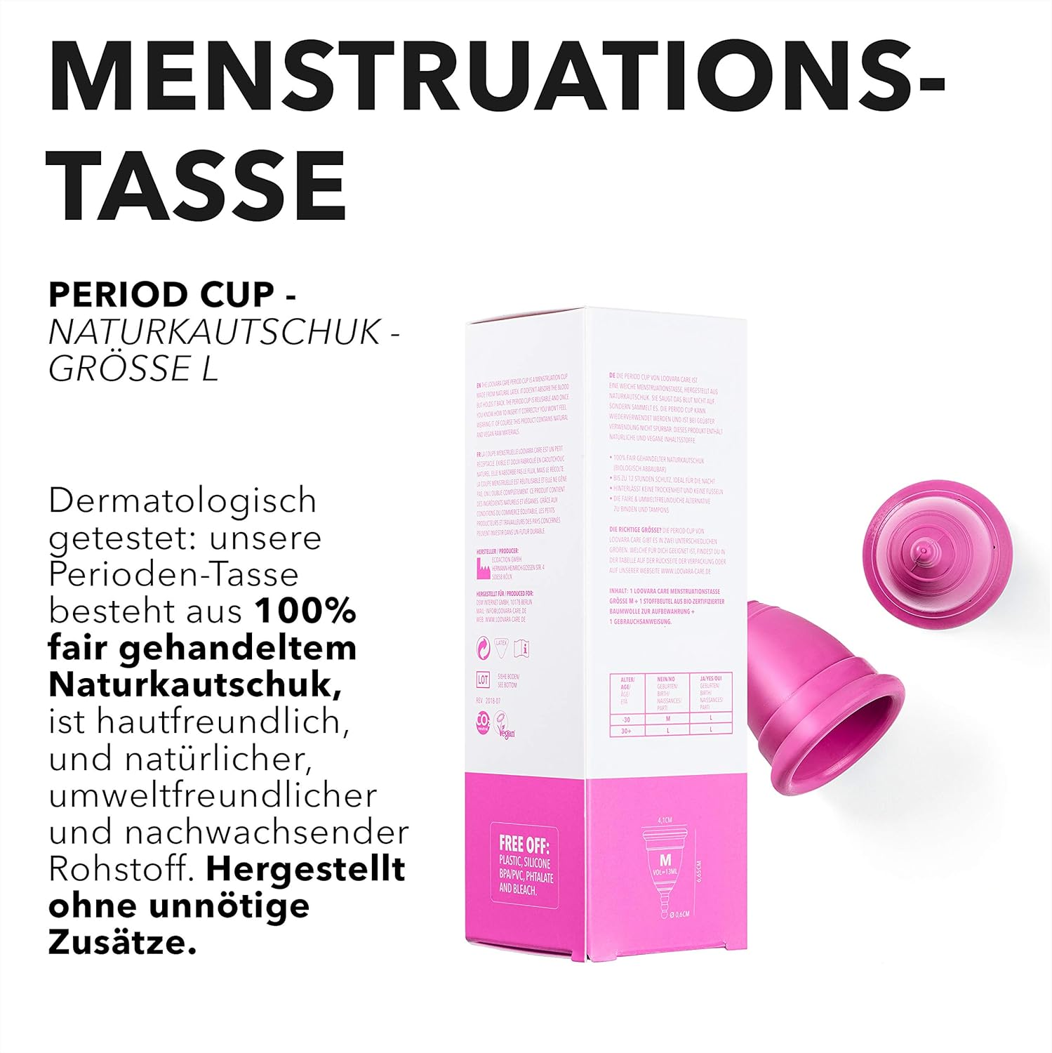 Loovara Menstrual Cup Size L Made of 100% Natural Rubber - Made in Germany - Vegan, Silicone-Free, Bleach-Free, lifespan up to 10 Years - Image 3