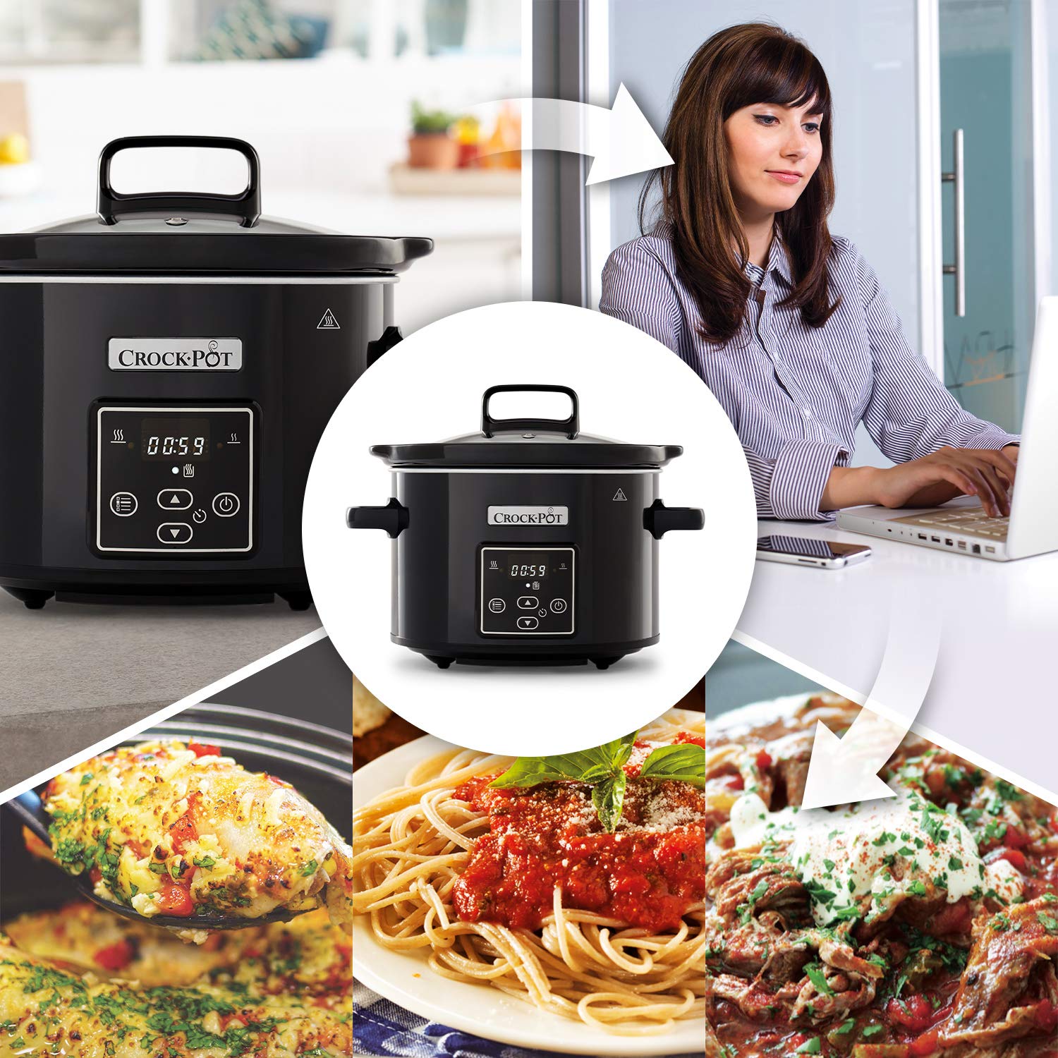 Crockpot mijoteuse électrique programmable avec affichage numérique | 2,4 L (2 personnes) | Fonction maintien au chaud | coloris noir et chrome [CSC061X]