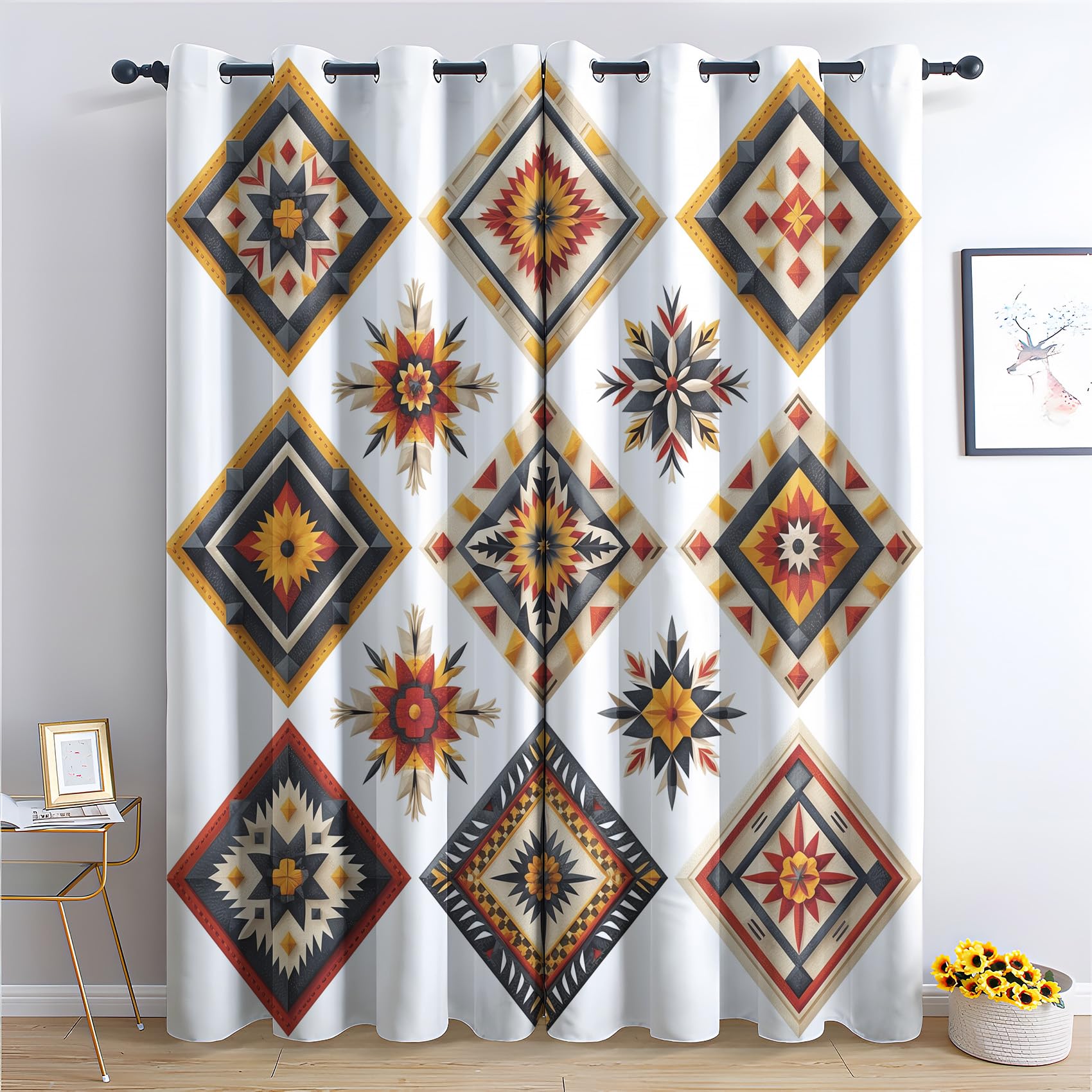 SZLYZM Aztec Boho Blackout Curtains, Western Tribal Bedroom Curtains & Living Room Curtains 46x72 Inch 2 Panels Set, Thermal Eyelet Drapes Decorative Patterned Window Treatments 72 Drop (WI-&35)
