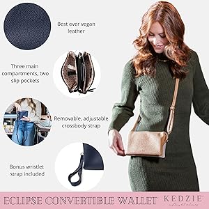 KEDZIE Eclipse Vegan Leather Convertible Wallet Crossbody