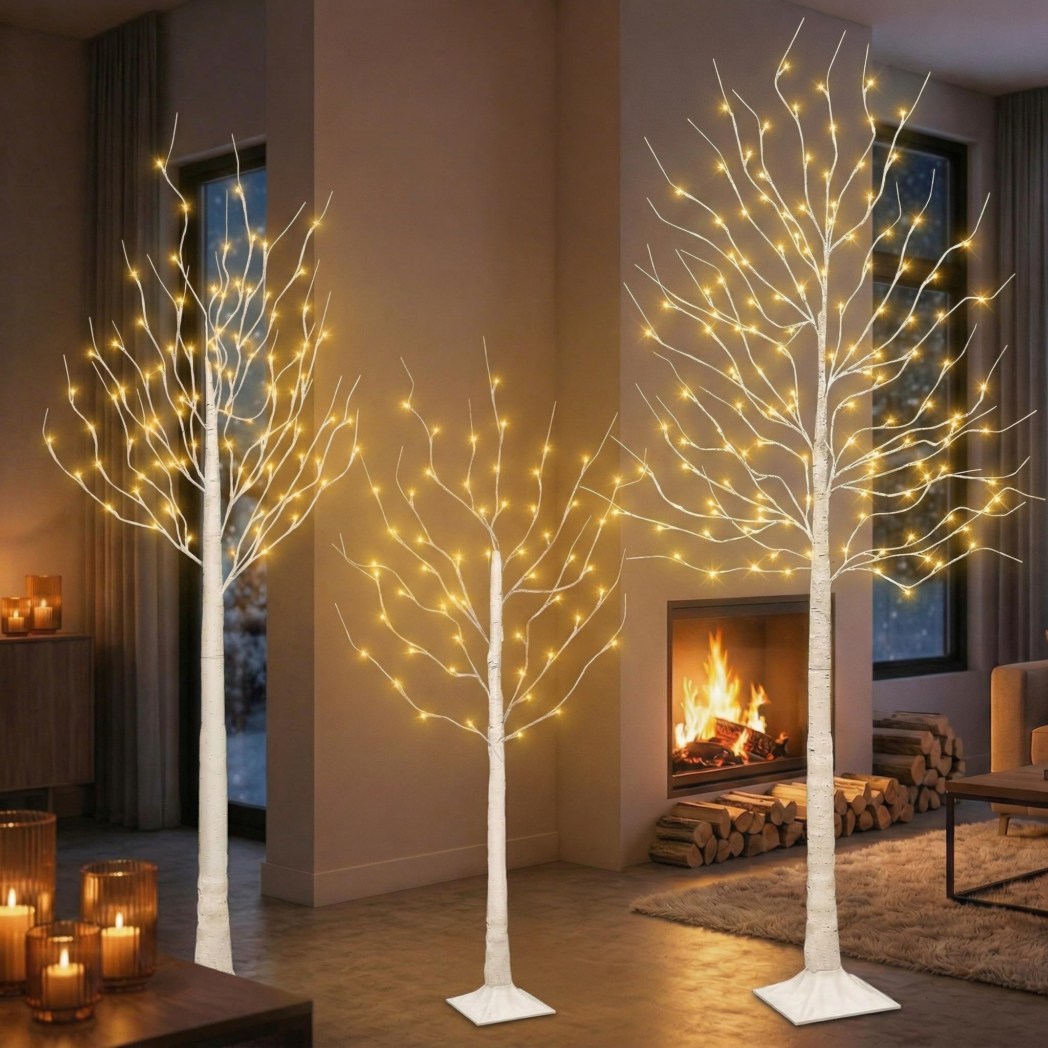 TVAL 3-Pack Lighted Birch Tree