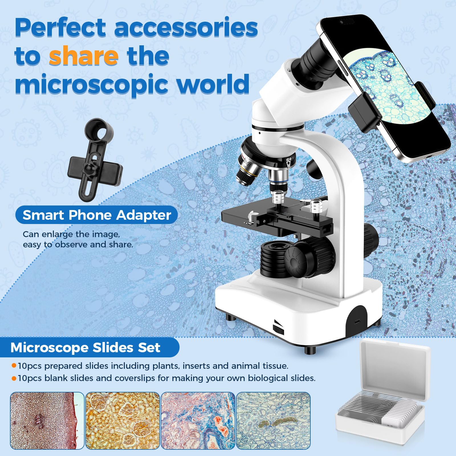 Microscopio Binoculare Composto per Adulti e Bambini: Microscopio Professionale 40X-1000X con Palcoscenico Meccanico a Doppio LED - Valigetta Portatile per Studenti Uso Lab Casa e Scuola Edu