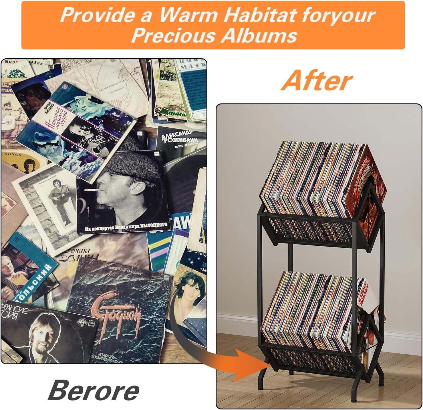 YINMIT Vinyl Record Storage Holder,160-200 LP Vinyl Organizer,Albums Storage Rack, Metal Record Display Racks,Quick Assembly Album Holder,Record Album Storage Rack for Book Albums(Black,2 Tier)