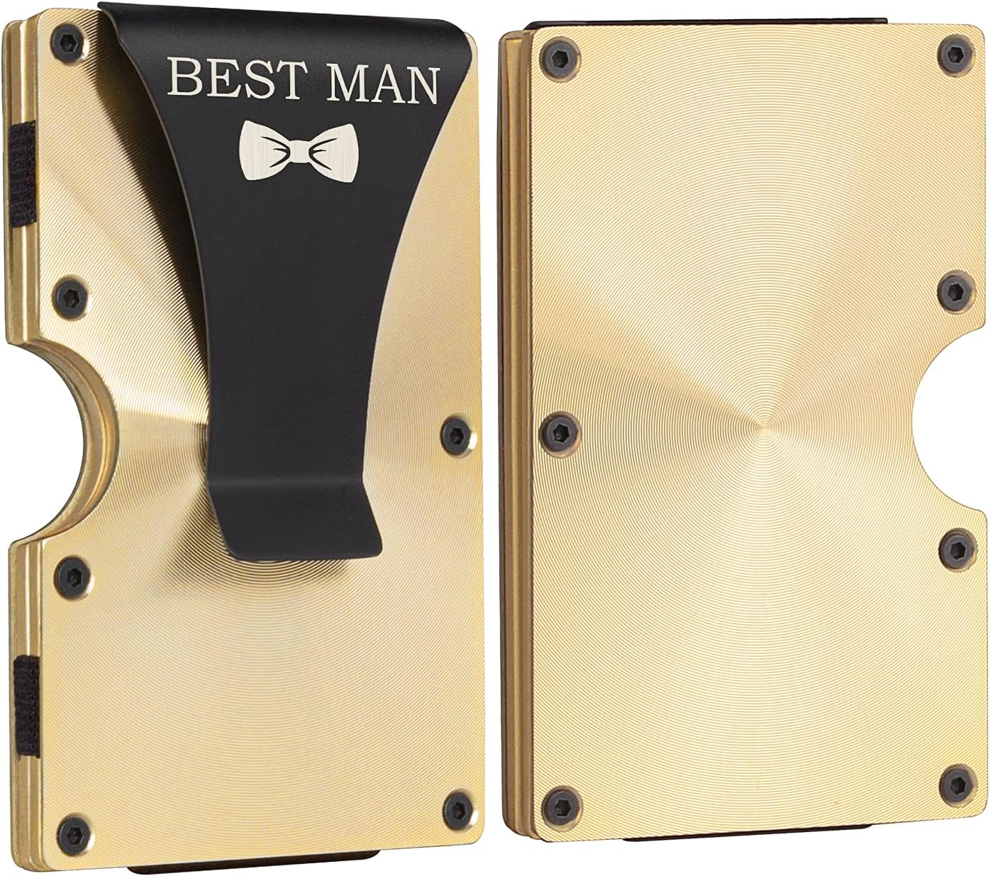 awofer Best Man Gifts Set Personalized Custom Wallets for Best Man Aluminum Metal Wallet with Money Clip Engraved Wallet Gold Groomsmen Gifts Card Holder on Wedding image 2