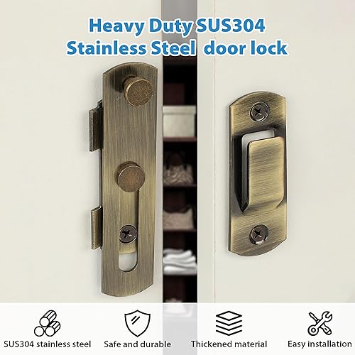 Miniatura 42 de Alise Cerradura de puerta de 4 pulgadas, cerradura de puerta de seguridad para valla de madera de granero, puertas francesas deslizantes, accesorios