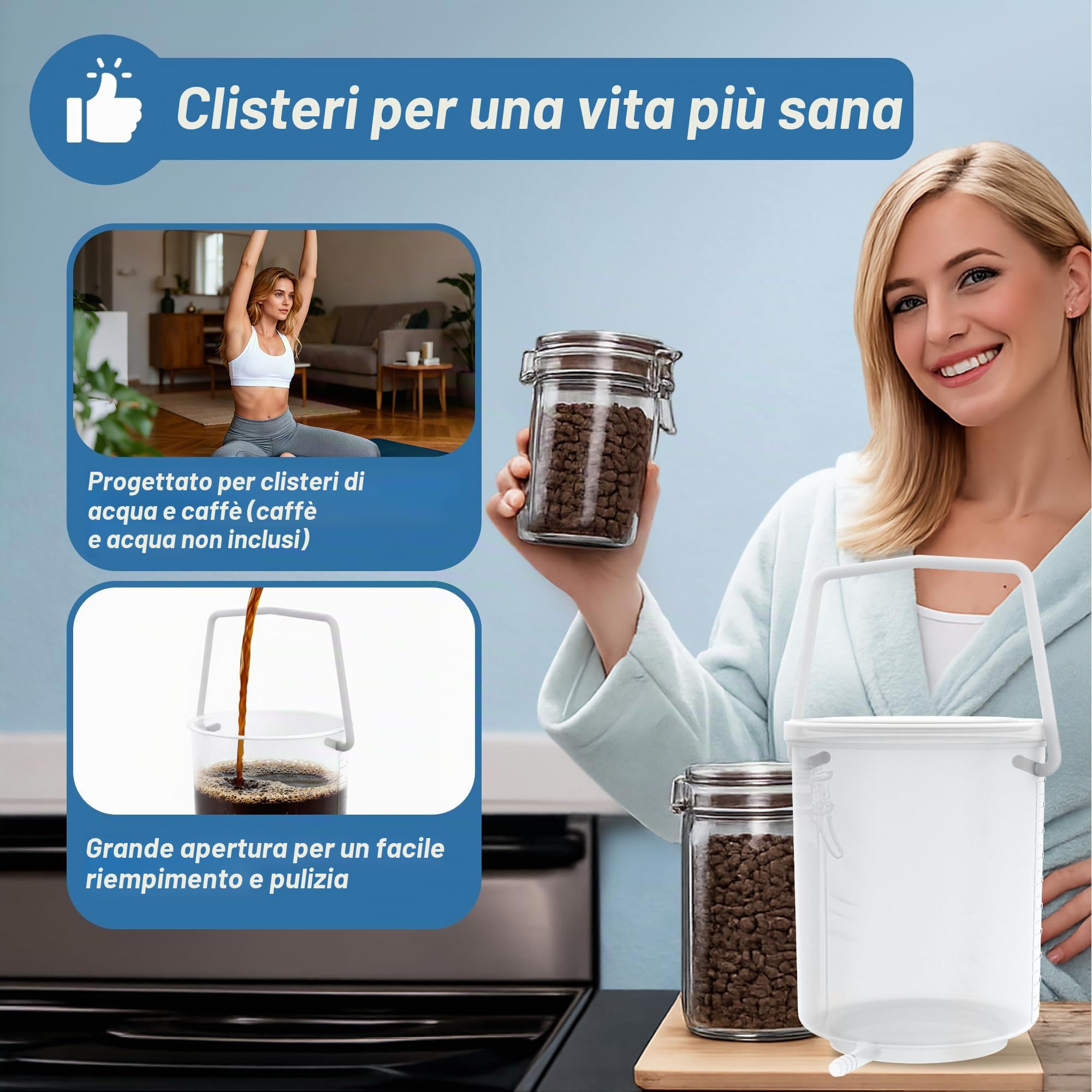 TopQuaFocus - Kit secchio per clistere per pulizia del colon 2L Secchio per clistere in plastica impermeabile Soffione doccia per clistere da 6 pezzi