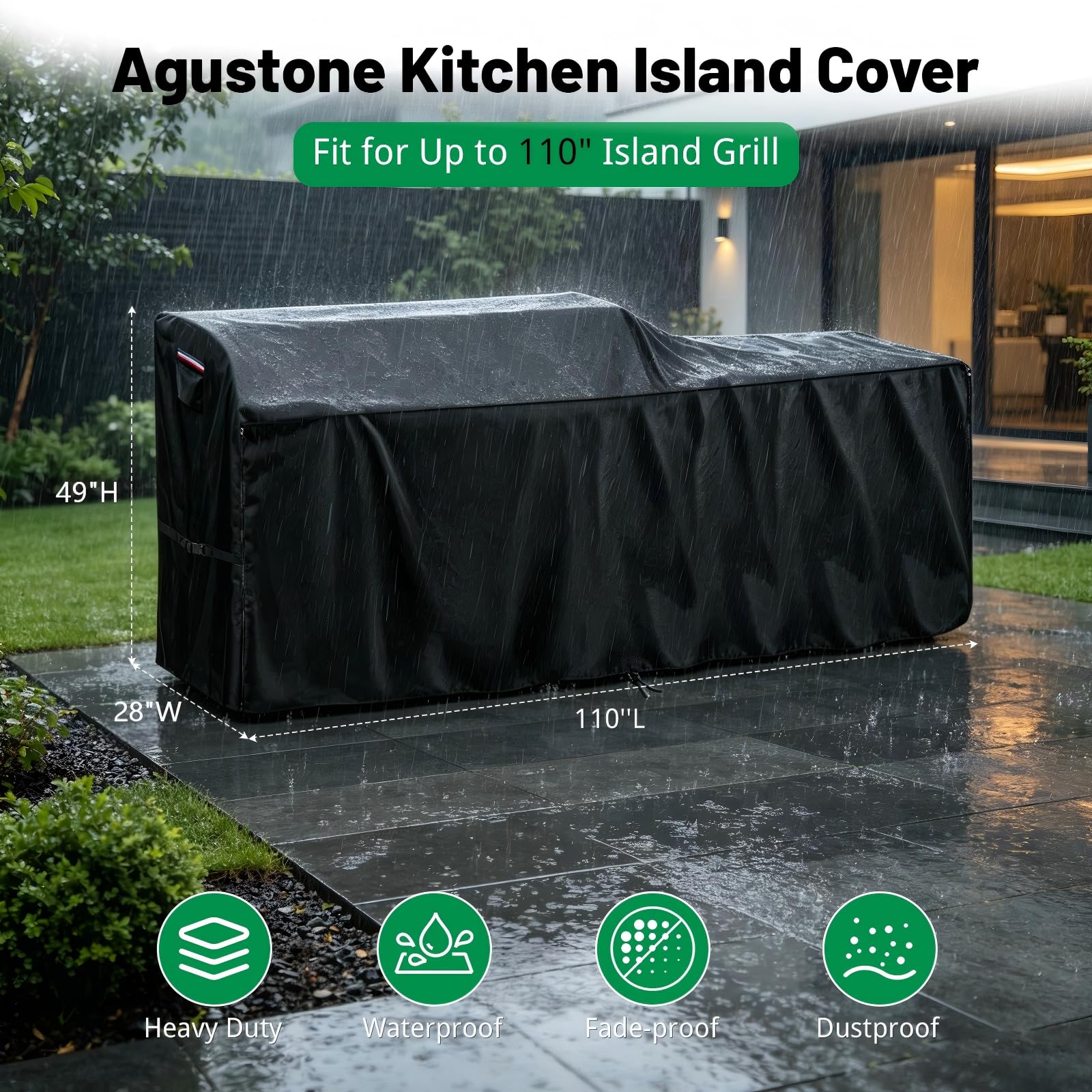Cubierta de parrilla impermeable resistente de 110 pulgadas para isla de cocina al aire libre, se adapta a la mayoría de parrillas de barbacoa, protección para 110 pulgadas de largo x 28 pulgadas de