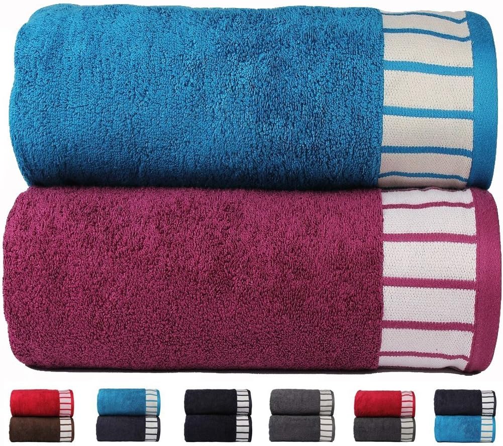 Trident His & Her 550 GSM 2 Pack Cotton Bath Towel Set - Teal Sachet & Purple