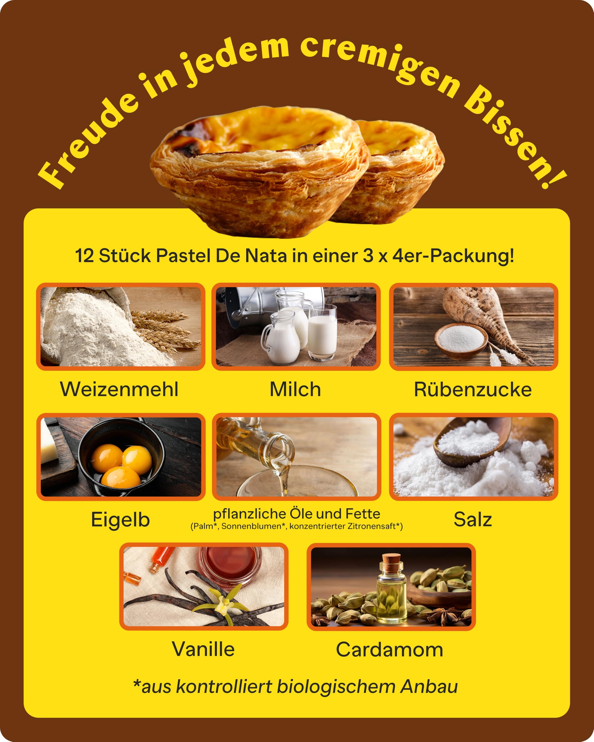 Pastel de Nata - Box mit 16 portugiesischen cremigen BlätterteigGebäckstücken - Frisch & einfach zuzubereiten Pasteis de Nata mit hausgemachter Qualität - Backwaren von Bekarei