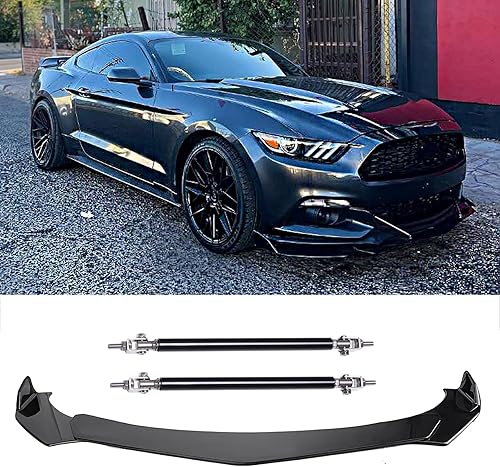 Miniatura 3 de Rich Choices Alerón de parachoques delantero universal, color negro brillante, kit de cuerpo divisor de parachoques con barra de puntal compatible