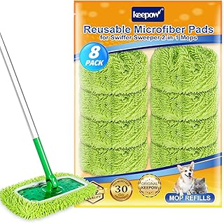 KEEPOW Reusable Microfiber Mop Pads Compatible with Swiffer Sweeper Mop, Dry Sweeping Cloths, Washable Wet Mopping Cloth Refills for Surface/Hardwood Floor Cleaning, 8 Pack (Mop is Not Included)