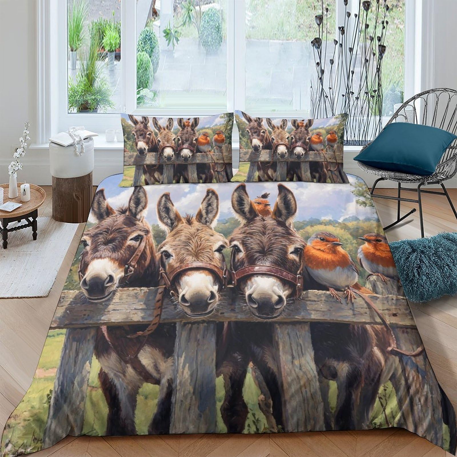 Ctjqhvkz Style-4 3D Printed Donkey Fence Fitted Sheet Microfiber Soft Breathable Farm Animal Bed Cover Bedroom Decor Single（135X200cm）