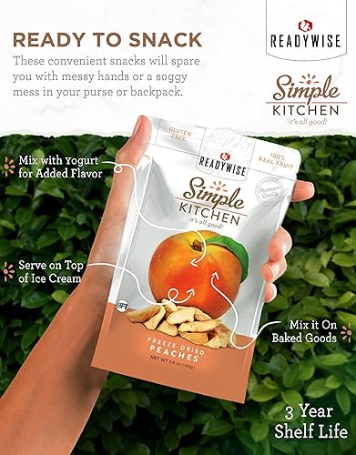 Miniatura 3 de READYWISE - Cocina simple, melocotones liofilizados, 1.16 oz, paquete de 6, vegetariano, sin gluten, aperitivos, melocotones, frutas secas, pre