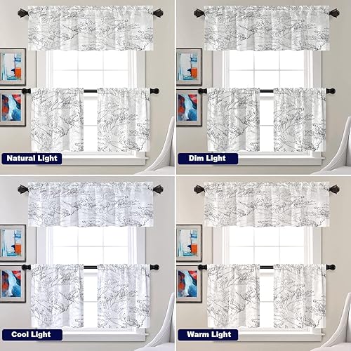 Miniatura 6 de Batmerry Cortinas de pintura meticulosa, botánica, bohemio, chic, mixta, floral, tratamiento de ventanas, cortina corta de cocina de poliéster