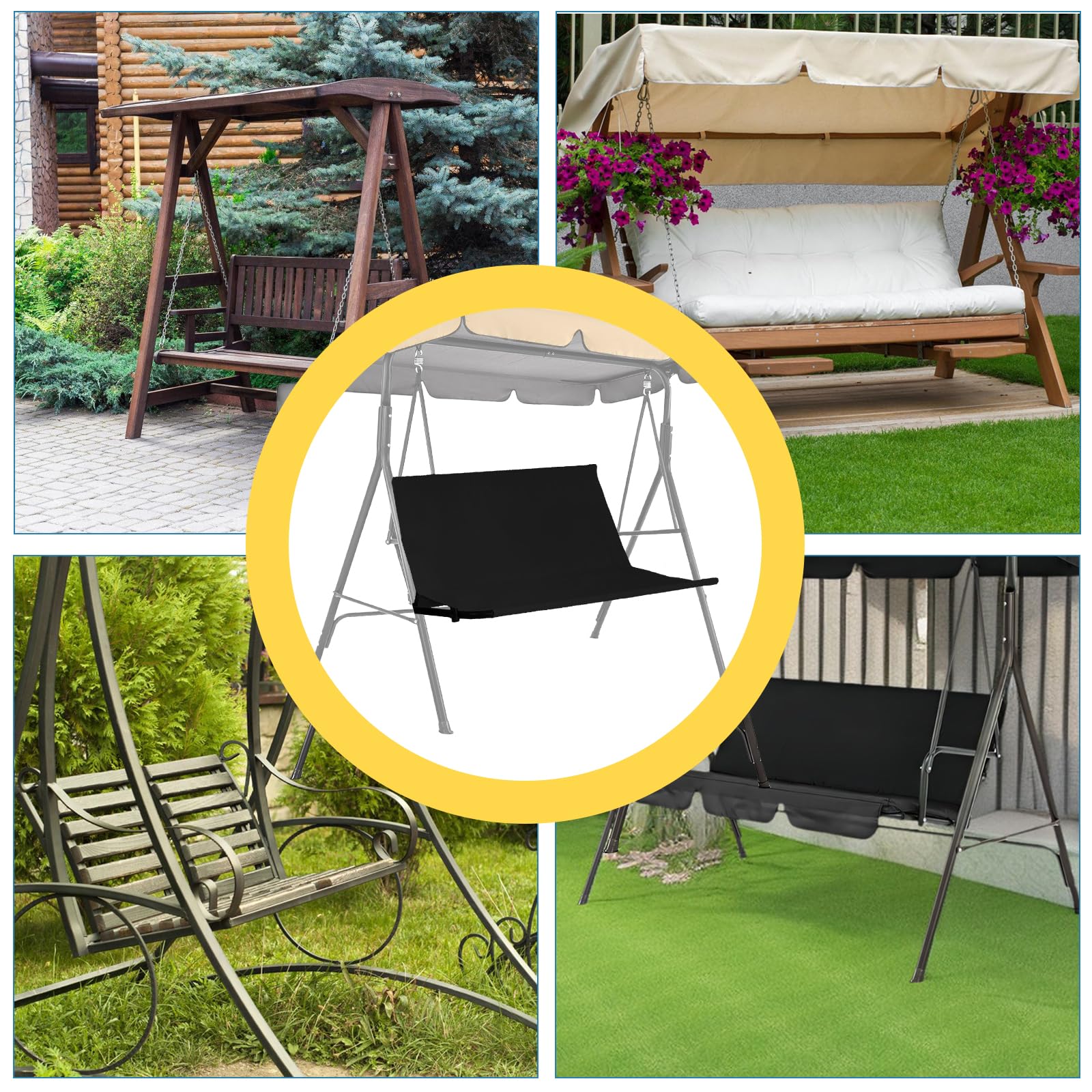 Funda de asiento de columpio de repuesto: 210D tela Oxford para columpios de Hollywood, resistente al agua y al sol, para jardines, patios y balcones (138 x