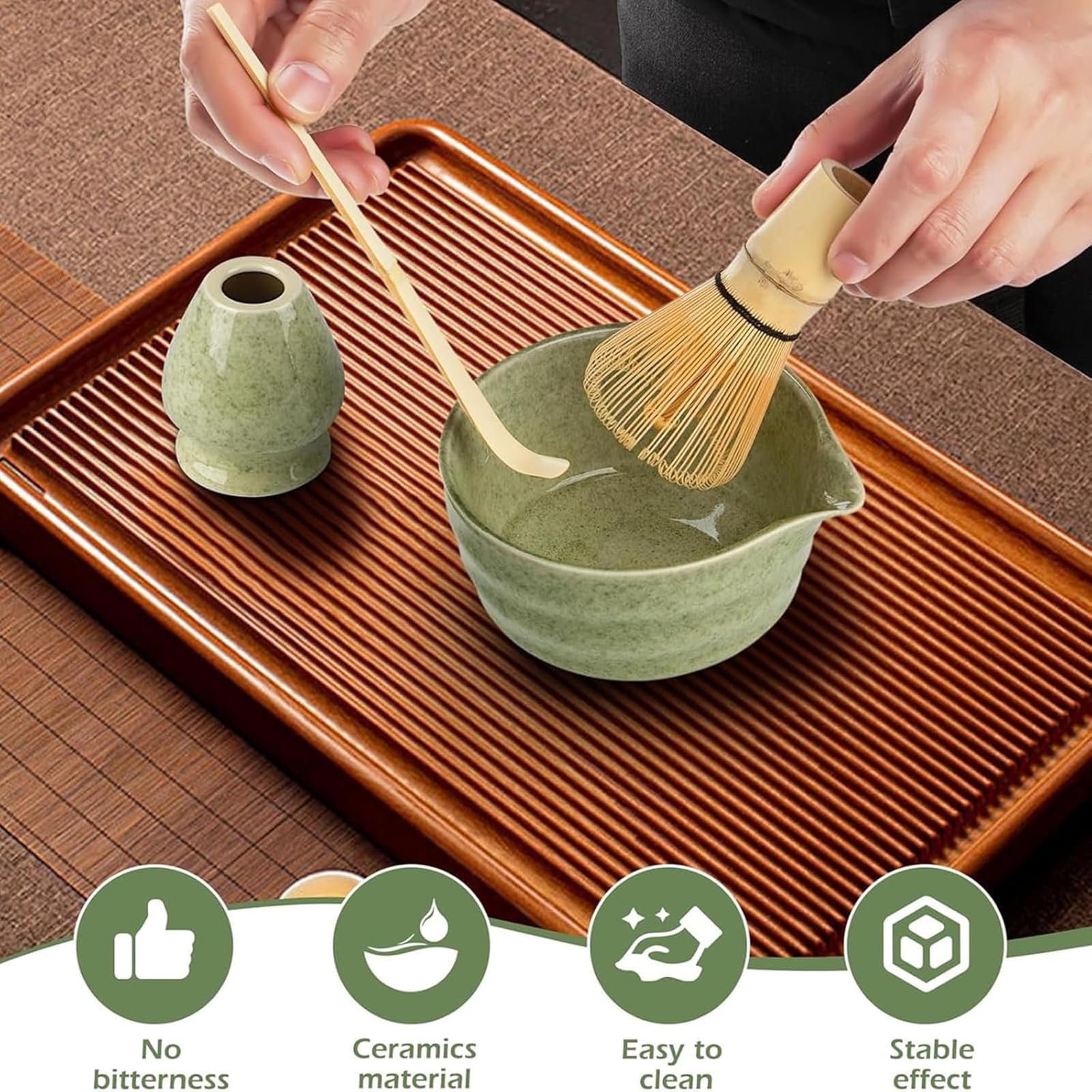 Set Da 4 Pezzi Per Tè Matcha, Frusta, Paletta, Ciotola In Ceramica Per Matcha, Strumenti Tradizionali Per La Preparazione Del Tè Fatti A Mano, Set Di Strumenti Per Il Tè Giapponese