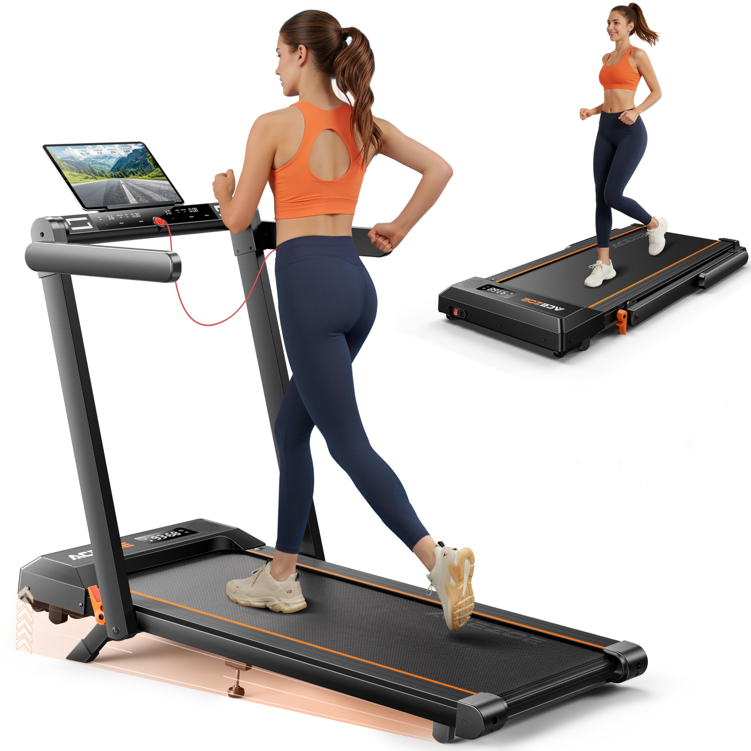 Foldable Treadmill with 10% Incline, 2.5HP Walking Pad with Handle Bar, 300 lb Capacity Treadmills for Home/Office, Under Desk Treadmill with App & Bluetooth Speaker, 0.6-10MPH