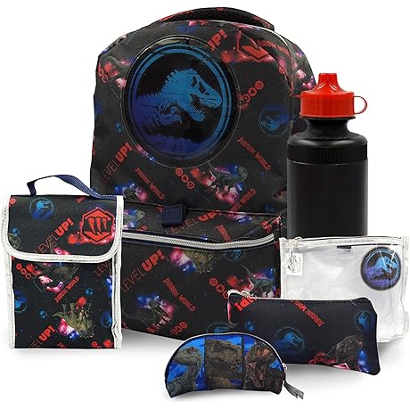 Officially Licensed Jurassic World Backpack for Boys - 6 pcs Set