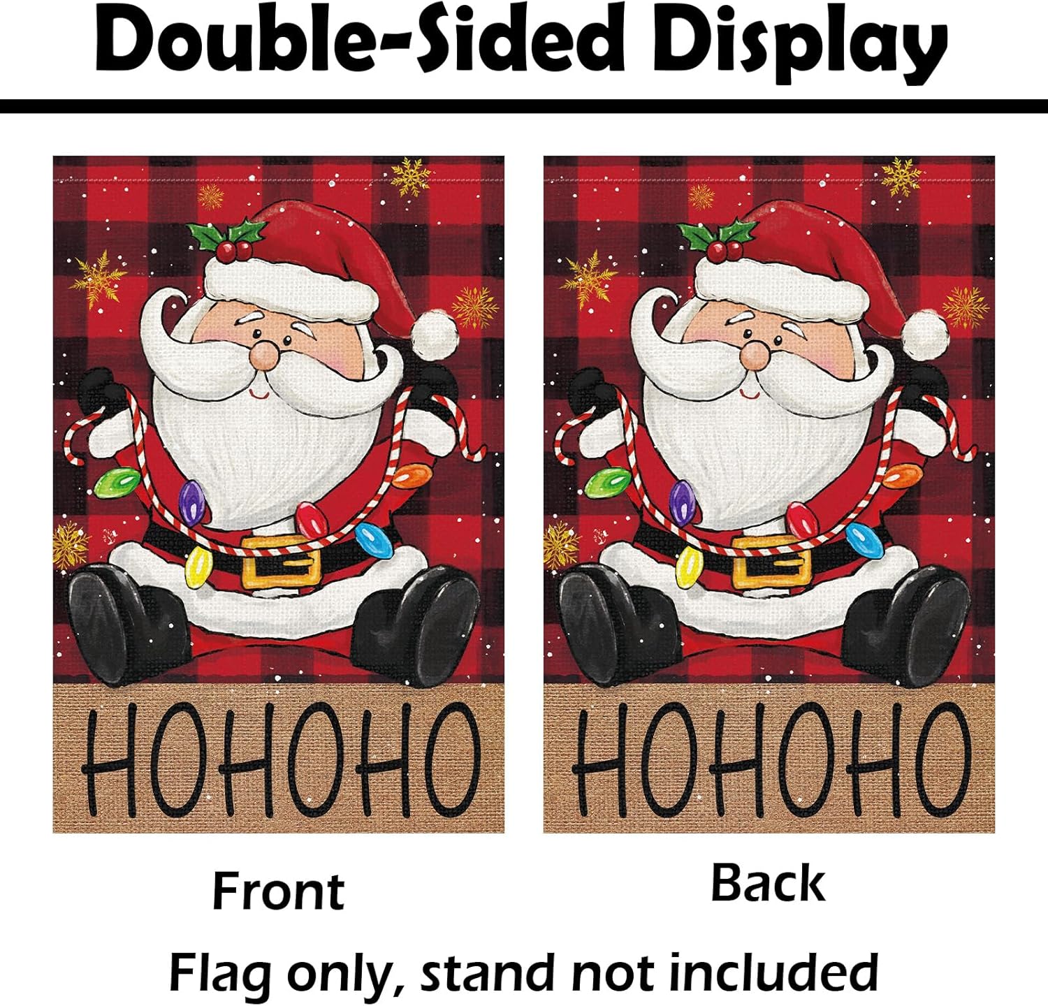 Heyfibro Christmas Hohoho Santa Claus Garden Flag 12x18 Inch Double Sided Decorative Red Black Buffalo Plaids Small Flags for Outside Holiday House Farmhouse Outdoor Decoration - Image 6