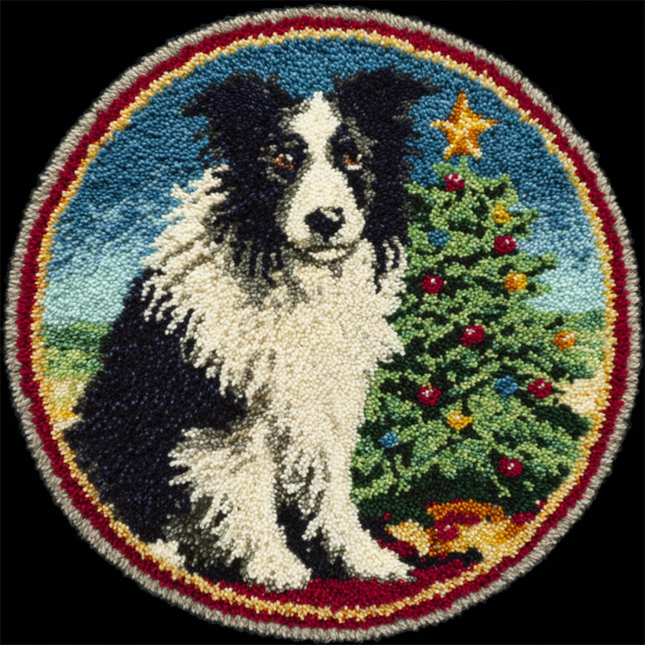 Kitquiver Dog Animal Latch Hook Cushion Kits Fantasy Border Collie Latch Hook Rug Making Kit for Adults Embroidery Kits DIY Carpet Needlework for Home Decor 50x50cm