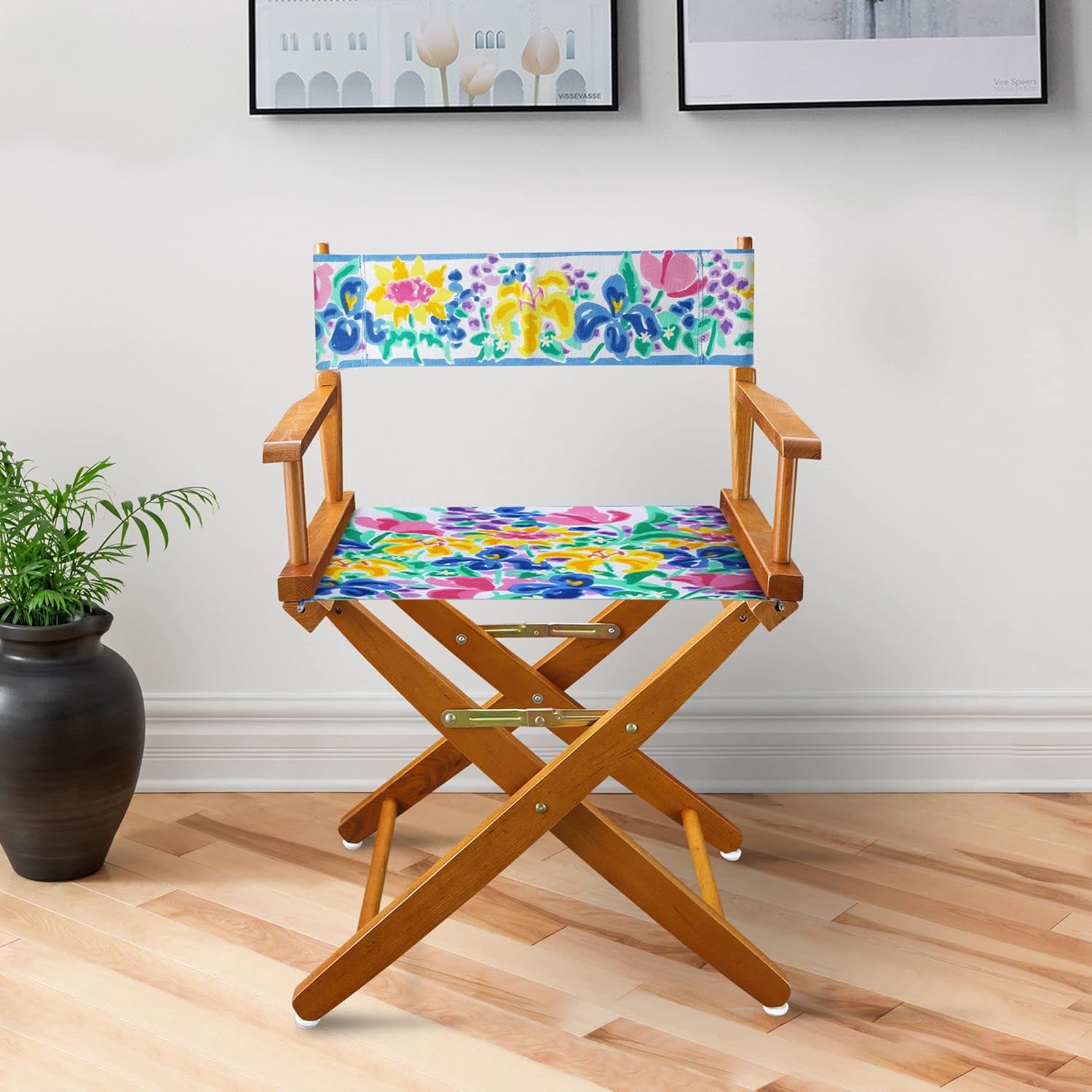 Casual Home Natural Frame/Garden Flowers Canvas 18" Classic Height Directors-Chairs, 21.75" W x 17" D x 33.75" H