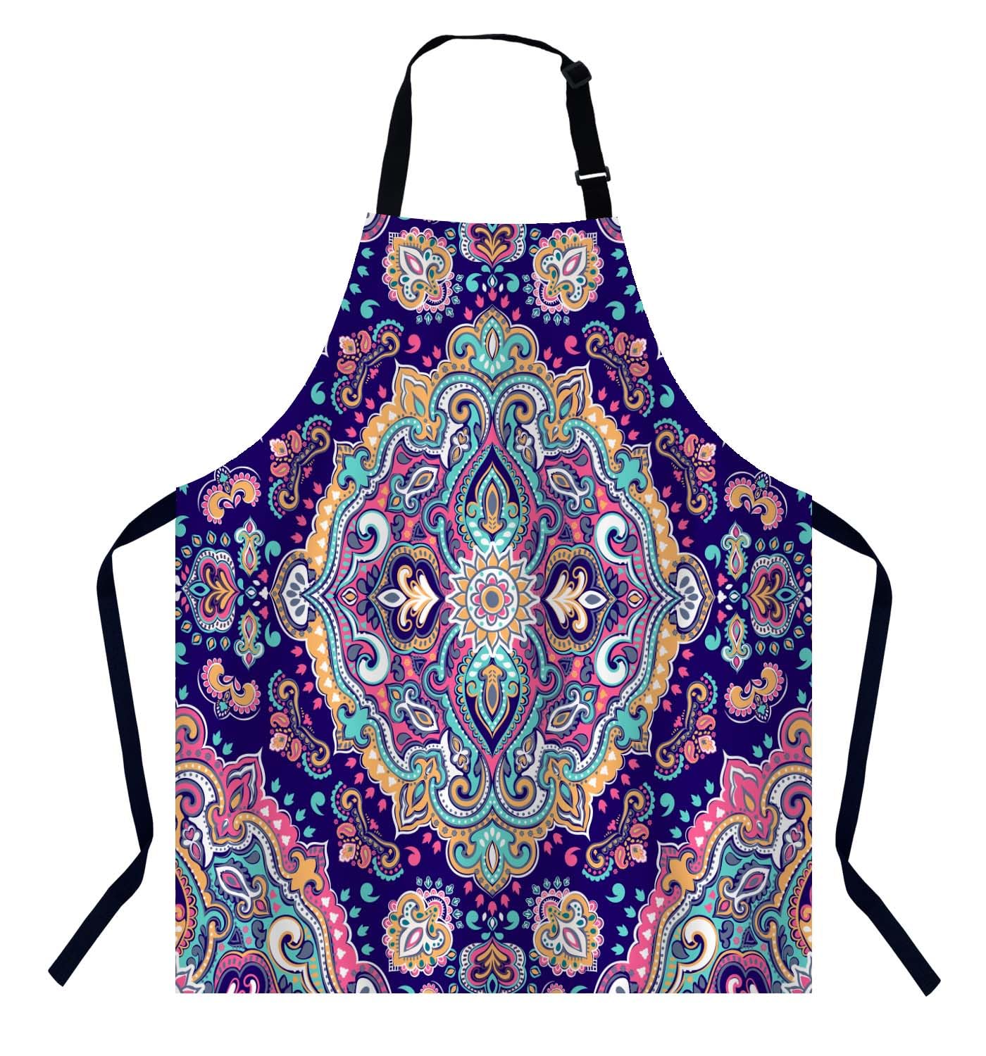 BGBDEIA Ethnic Mandala Pattern Kitchen Apron for Women Men, Unisex Adjustable Cooking Apron, Waterproof Apron for Home Kitchen, Restaurant, Coffee House