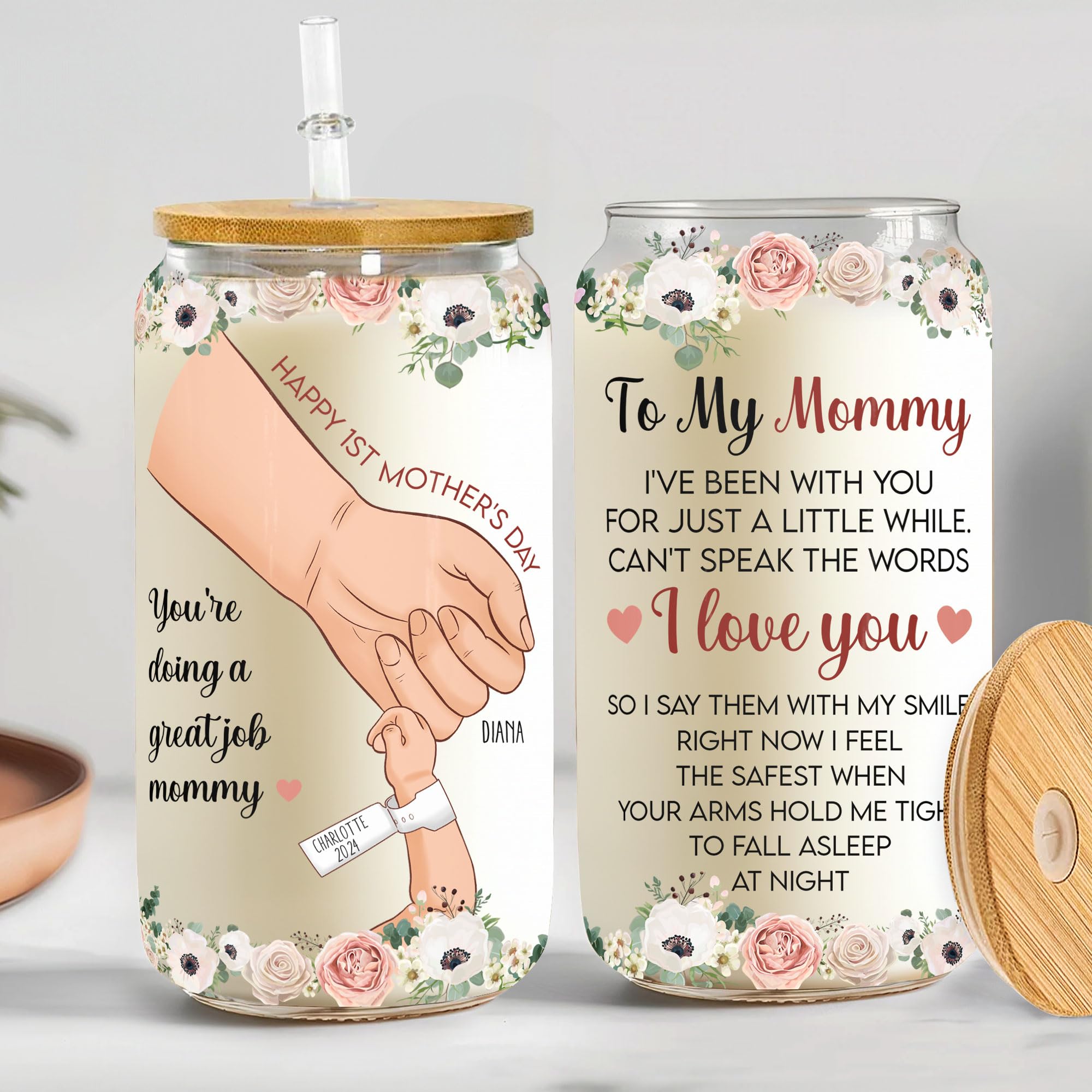 Macorner Personalized Clear Glass Cup 1st Mothers Day Gifts For New Mom, I Love You Mom Gifts, Gifts For First Mom, New Mom Gifts, Gifts For Mommy, Mama, Mom First Mothers Day, Mom To Be Gift