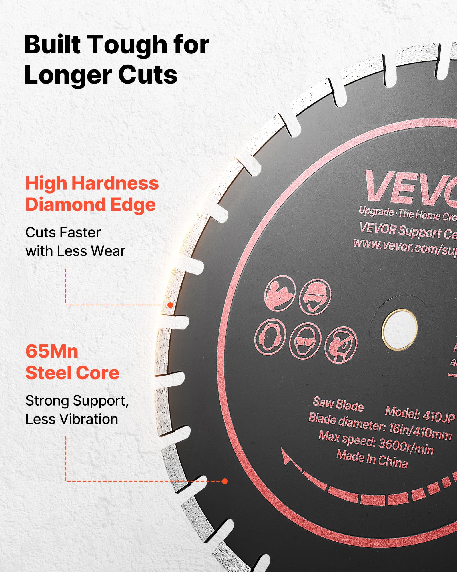 VEVOR 3 Stk. Diamanttrennscheiben 410mm, Diamant-Sägeblätter mit 25,4mm Bohrung & 12,5mm Segmenthöhe, Max. 3600 U/min Diamantscheiben für Trocken/Nass Schneiden, Trennscheibe für Beton Mauerwerk Stein