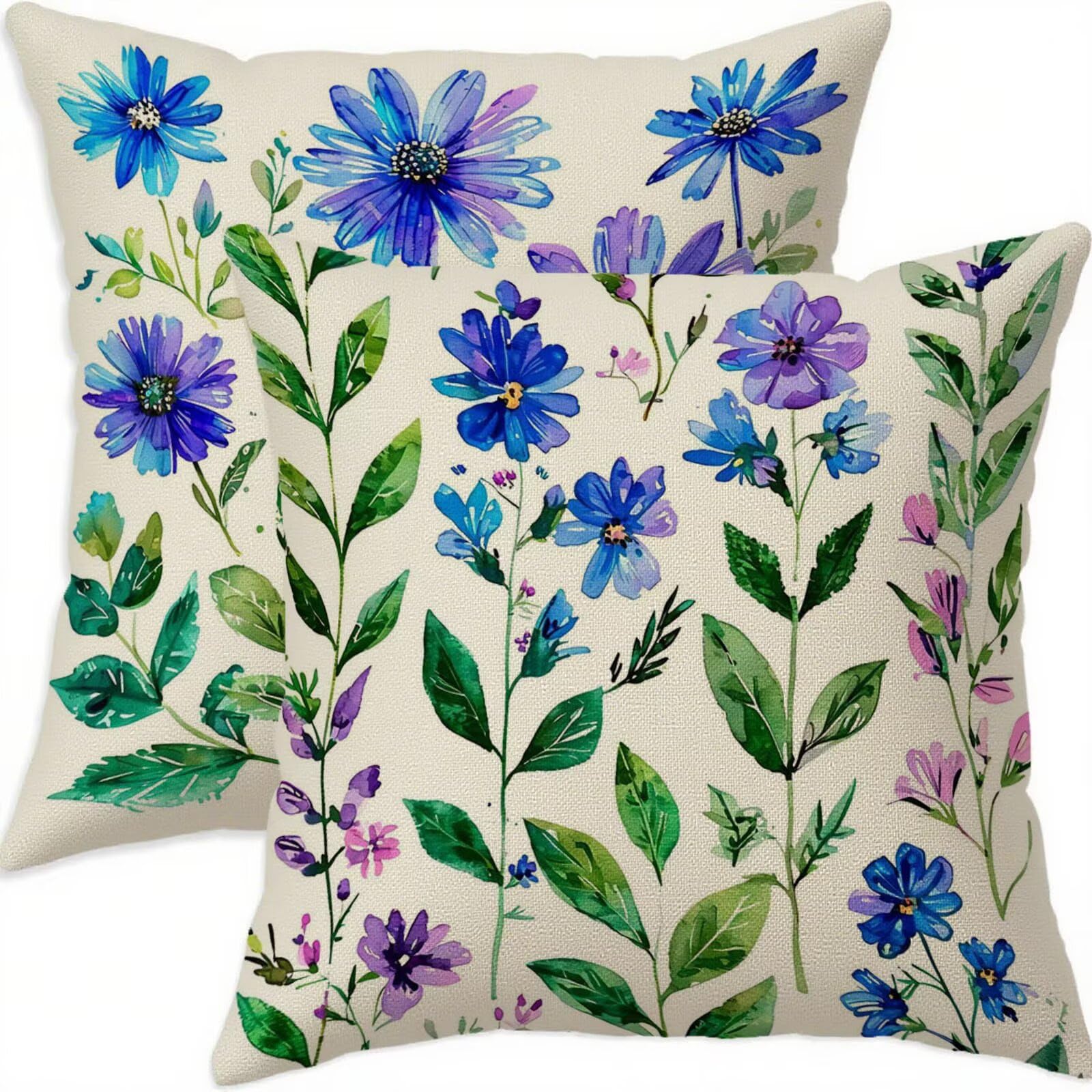 Housse coussin 65x65cm vintage décoratif bleu imperméable pour canapé de salon moderne
