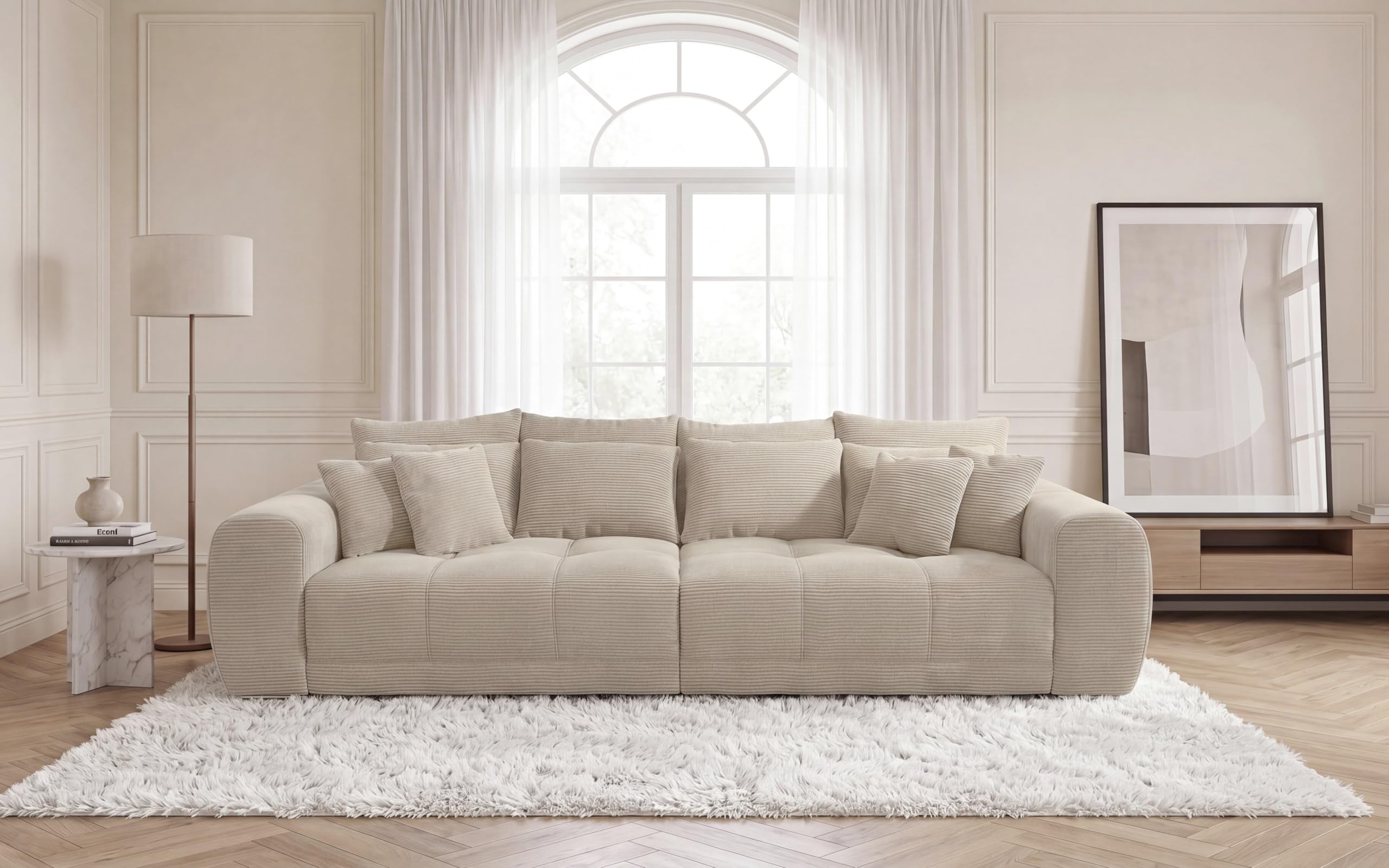 luma-Home 15173/ Big-Sofa XXL Lounge Couch, Cord-Bezug Beige Grau