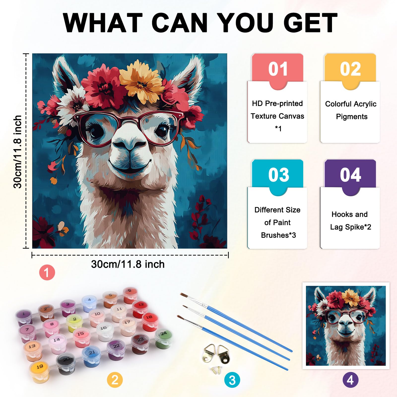 Mini Schilderen op Nummer met Frame - Modieuze lama met bloemen