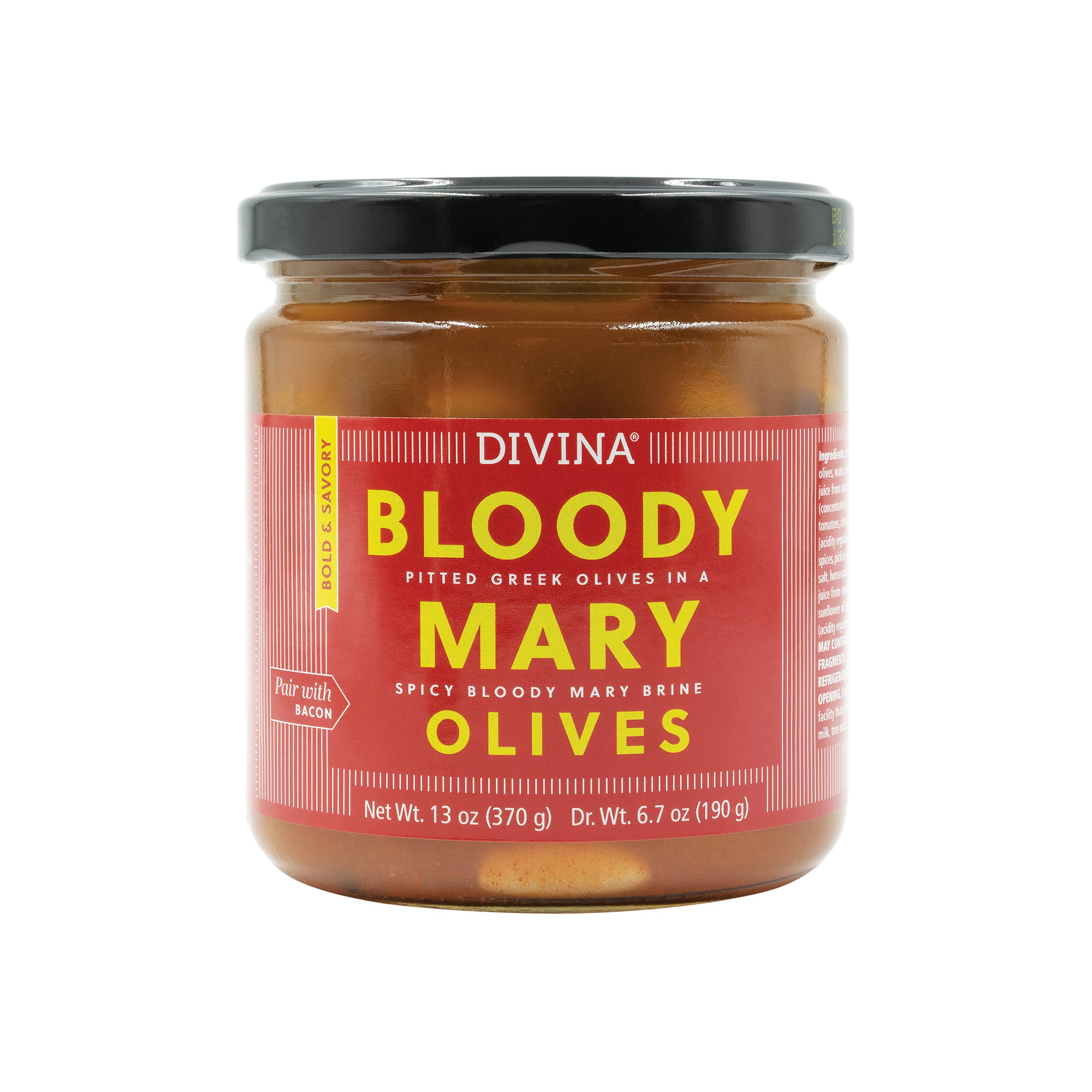 DIVINA Bloody Mary Pitted Greek Olives, 13 oz
