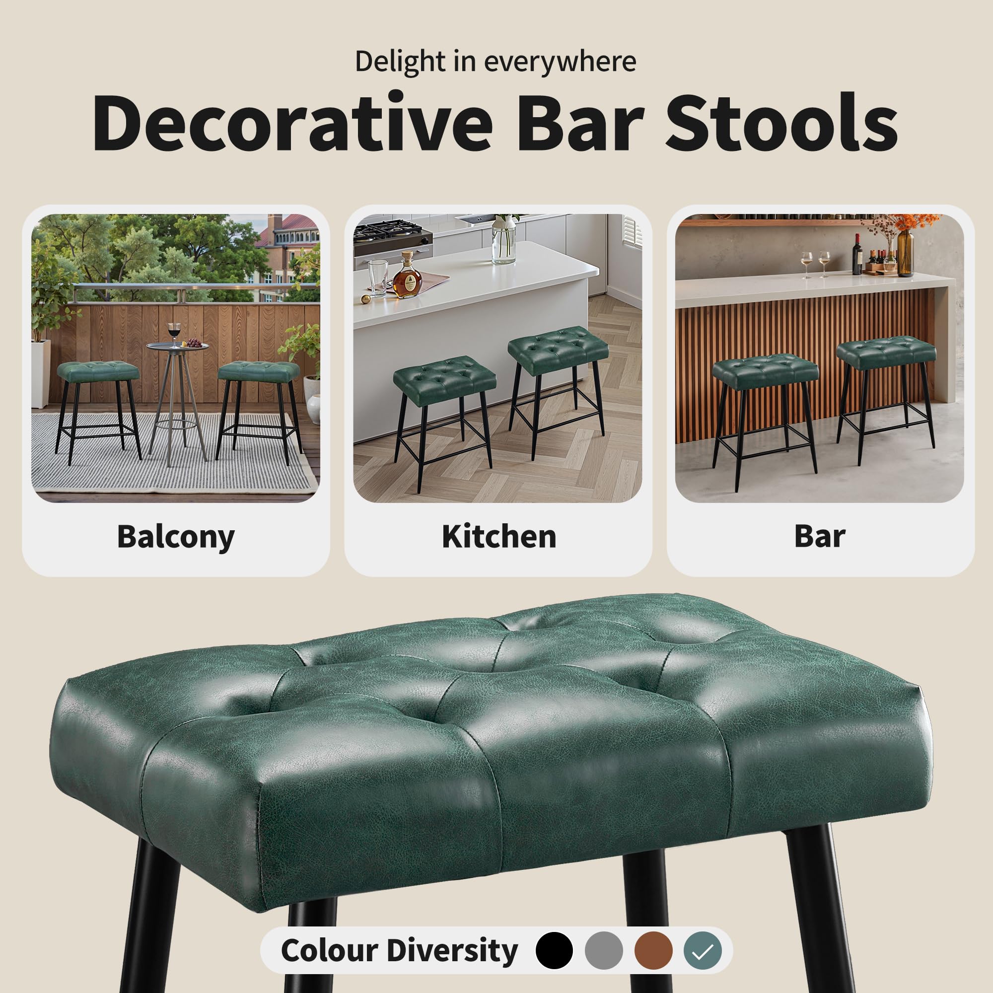 STOOLINK Sgabelli Bar Set di 2, Sgabelli Cucina con Poggiapiedi, Sgabello Alto Pelle in Microfibra, Sgabelli Isola Cucina Rétro, Sgabelli da Cucina per Cucina e Isola Cucina-Verde