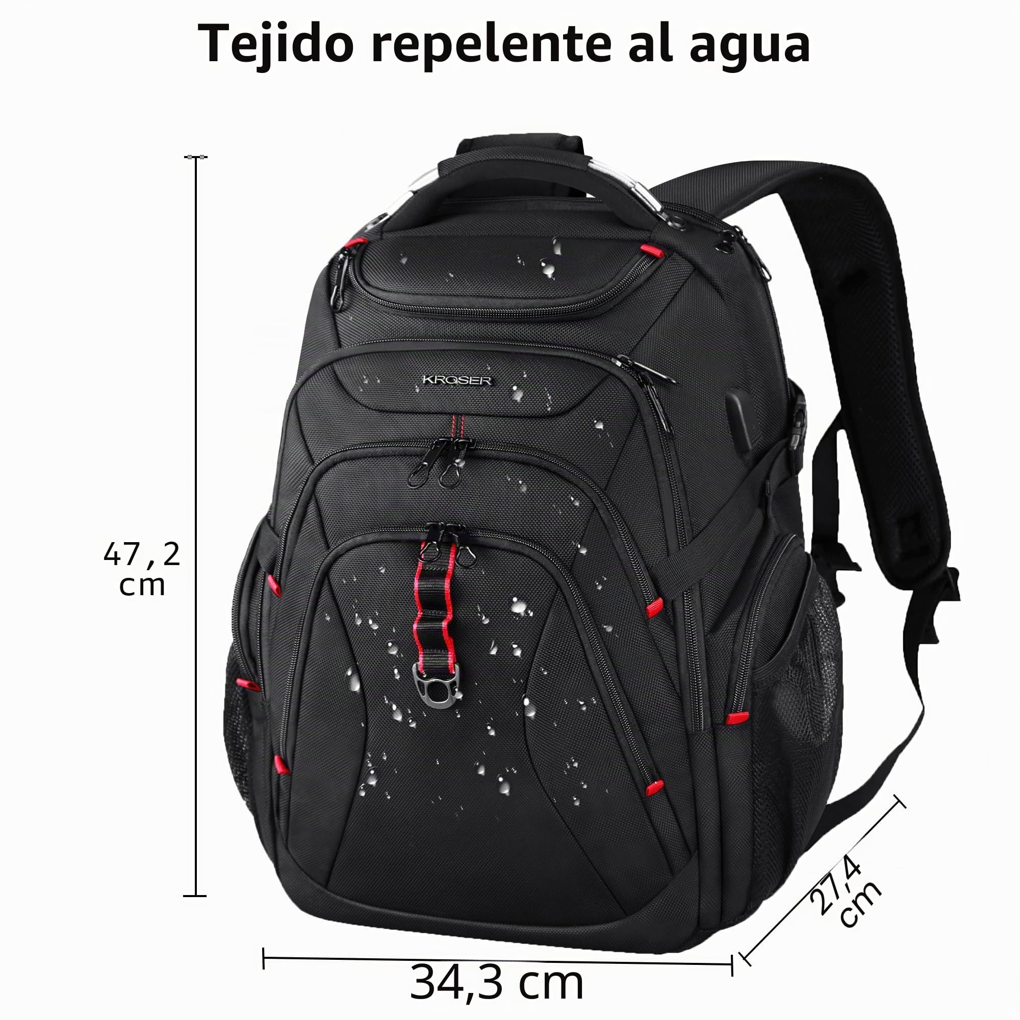 KROSER Mochila para Portátil de Viaje 17.3" Mochila para Computadora con Bolsillos RFID Hidrófugo Mochila Universitaria Negocio Elegante Grande Bolso para Portátil Escolar para Hombres/Mujeres-Negro
