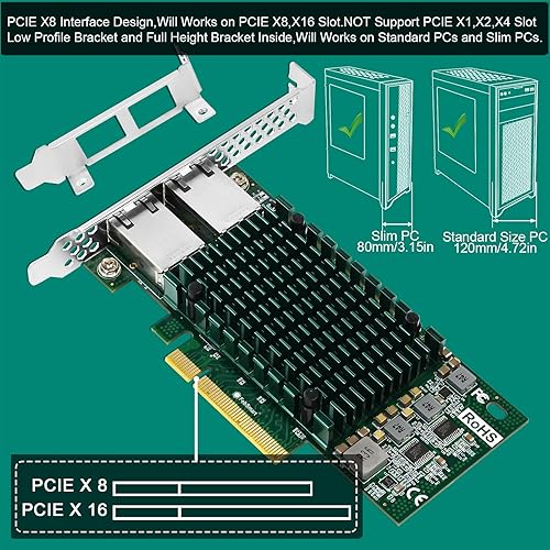 Miniatura 7 de FebSmart Interfaz PCIE X8 a 2 puertos RJ45 de 10 Gbps, controlador Ethernet Intel X540-AT2, 2 tarjetas NIC PCIE de interfaz RJ45 de 10GbE, adaptador