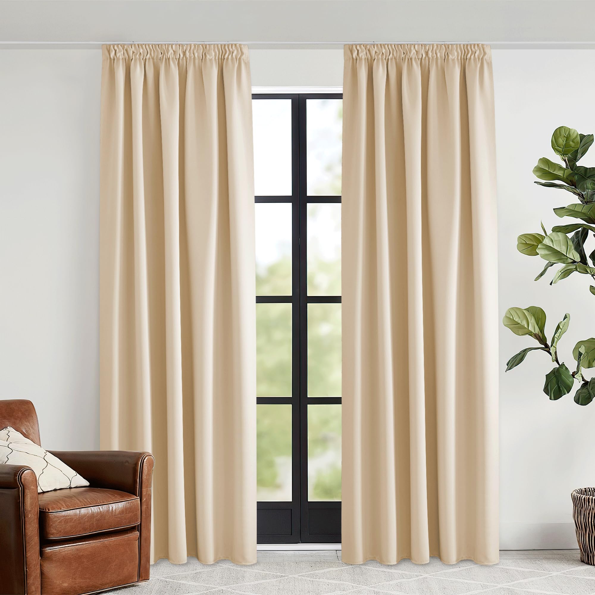 MIULEE Lot De 2 Rideaux Occultants Avec œillets - Aspect Lin - 245 X 140 Cm - Taupe - Opaques - Avec œillets - Protection Contre Le Froid - Pour Salon, Chambre à Coucher - Isolation Thermique