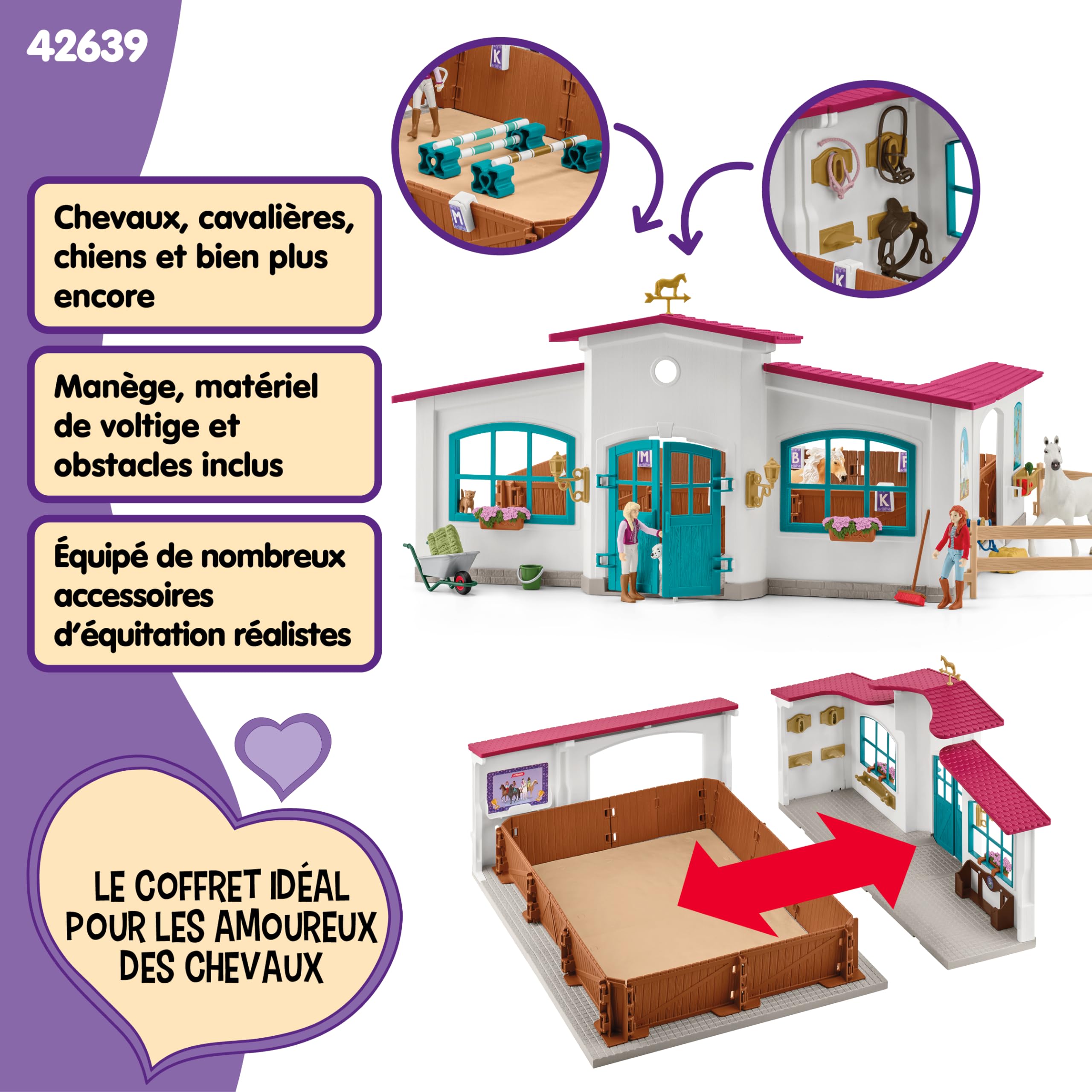 Schleich Horse Club | Grand Manège Equestre Peppertree 42639 | 179 pièces | avec obstacles, paddock et de nombreux accessoires | cadeau et jouet cheval pour enfants dès 5 ans