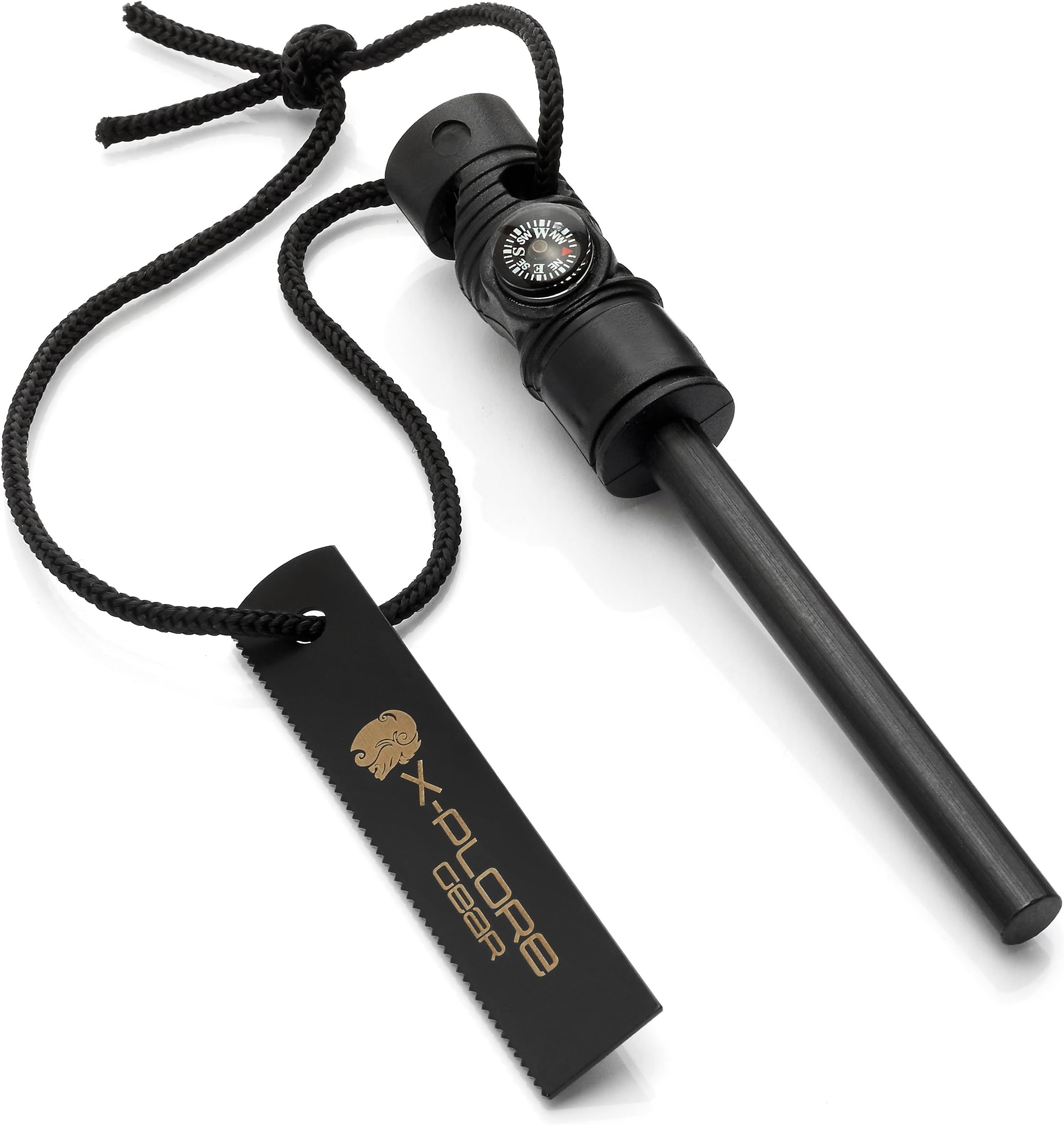 Firestarter - 3-in-1 Survival Multifunction Tool - Magnesium Fire Starter Rod, Magnetic Compass & Emergency Whistle - Ideal for Outdoor Camping & Disaster Supply Kits