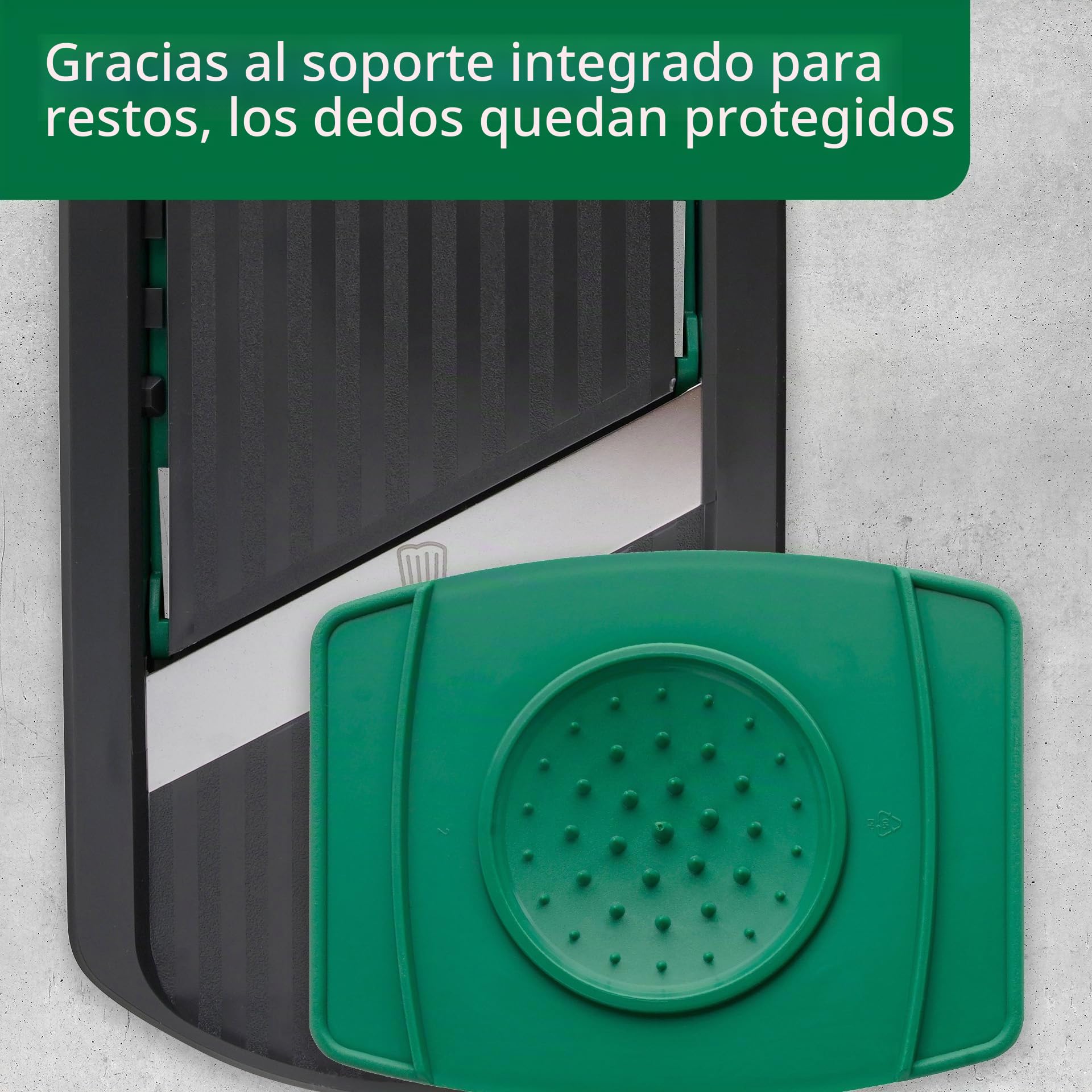 FACKELMANN Chefkoch Cortafiambres con soporte para restos y cuchillas de acero inoxidable extra afiladas - Perfecto para patatas, zanahorias y mucho más - Ajustable entre 1 y 6 mm