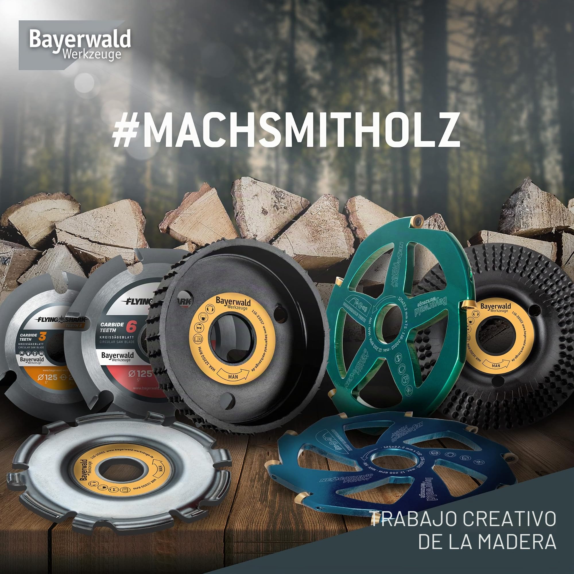 Bayerwald Flying Shark Ø 125 mm (6 dientes) Hoja de sierra para madera, tallado y eliminación de corteza, ideal para tallar energía
