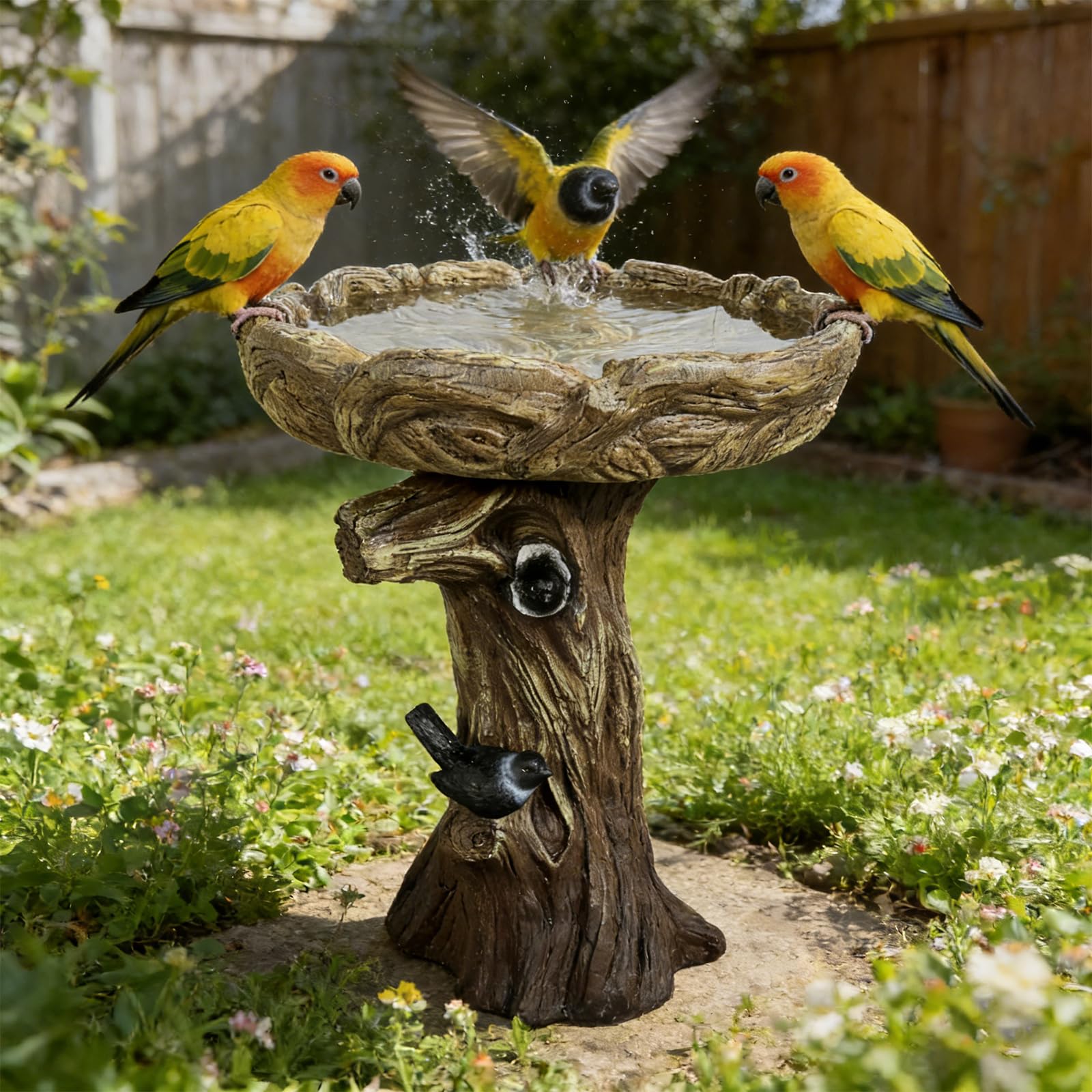 SKYFIRE Tree Stump Bird Bath