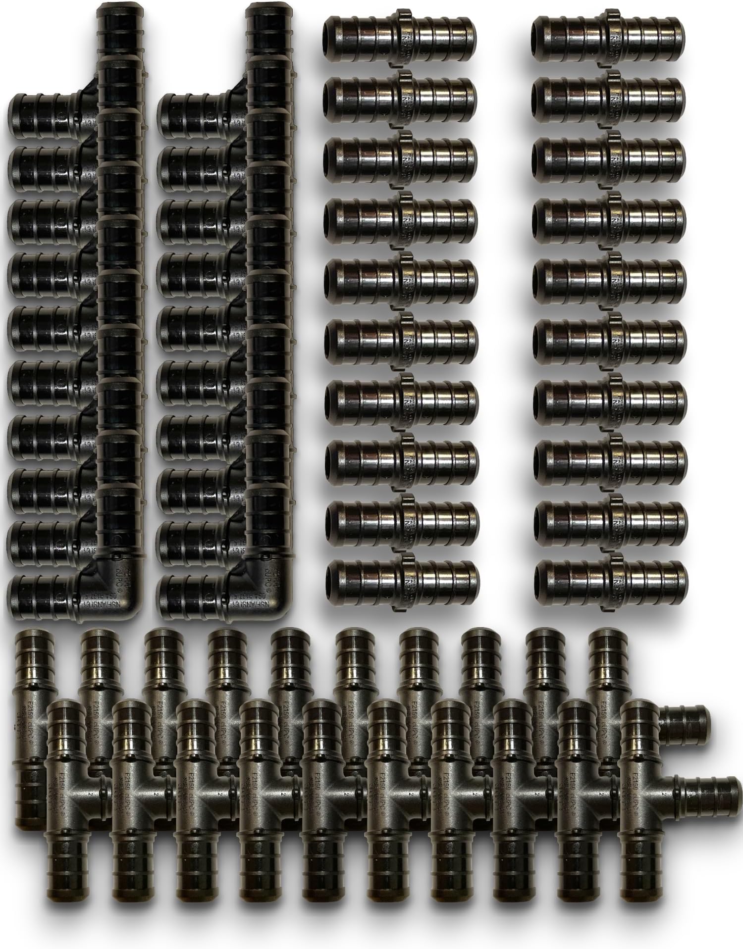 PEX 60 Pack 1/2" Tees, Couplings and Elbows, Poly PPSU Crimp Pex Fittings (F2159) With Elbows (20 PCS), Tees (20 PCS) and Straight Couplings (20 PCS), Combo of Fittings for Whole House Plumbing Array