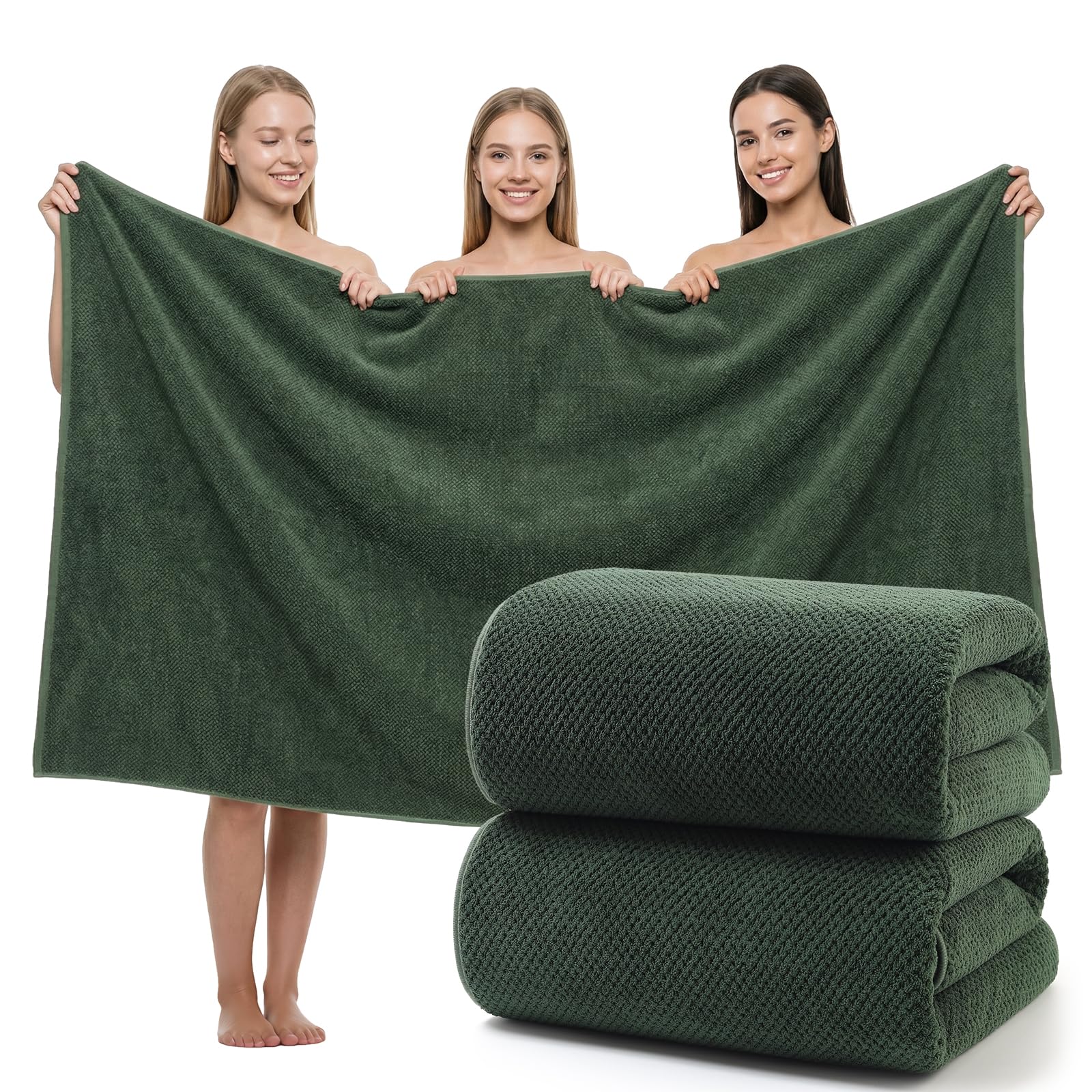 REDKISS Pack of 2 Jumbo Bath Sheets, 40 x 80 Inches Microfiber Bath Towels for Bathroom, Extra Large & Lightweight, Quick-Dry, Super Soft & Highly Absorbent, Perfect to Wrap Yourself in, Olive Green — image 1