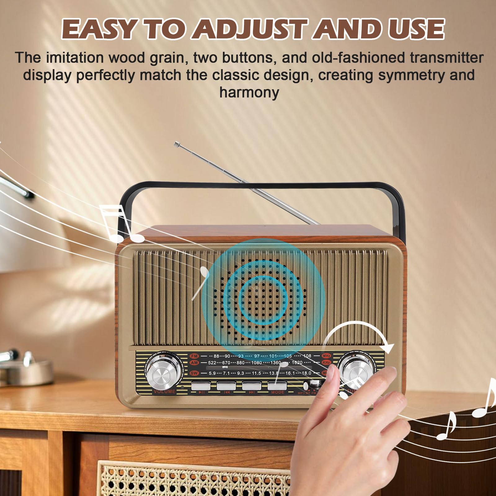 Retro Radio mit Bluetooth, Nostalgie Kofferradio Klein mit AM/FM/SW3, USB/TF/AUX, Wiederaufladbar, Küchenradio, Vintage Radio für Küche, Büro, Outdoor