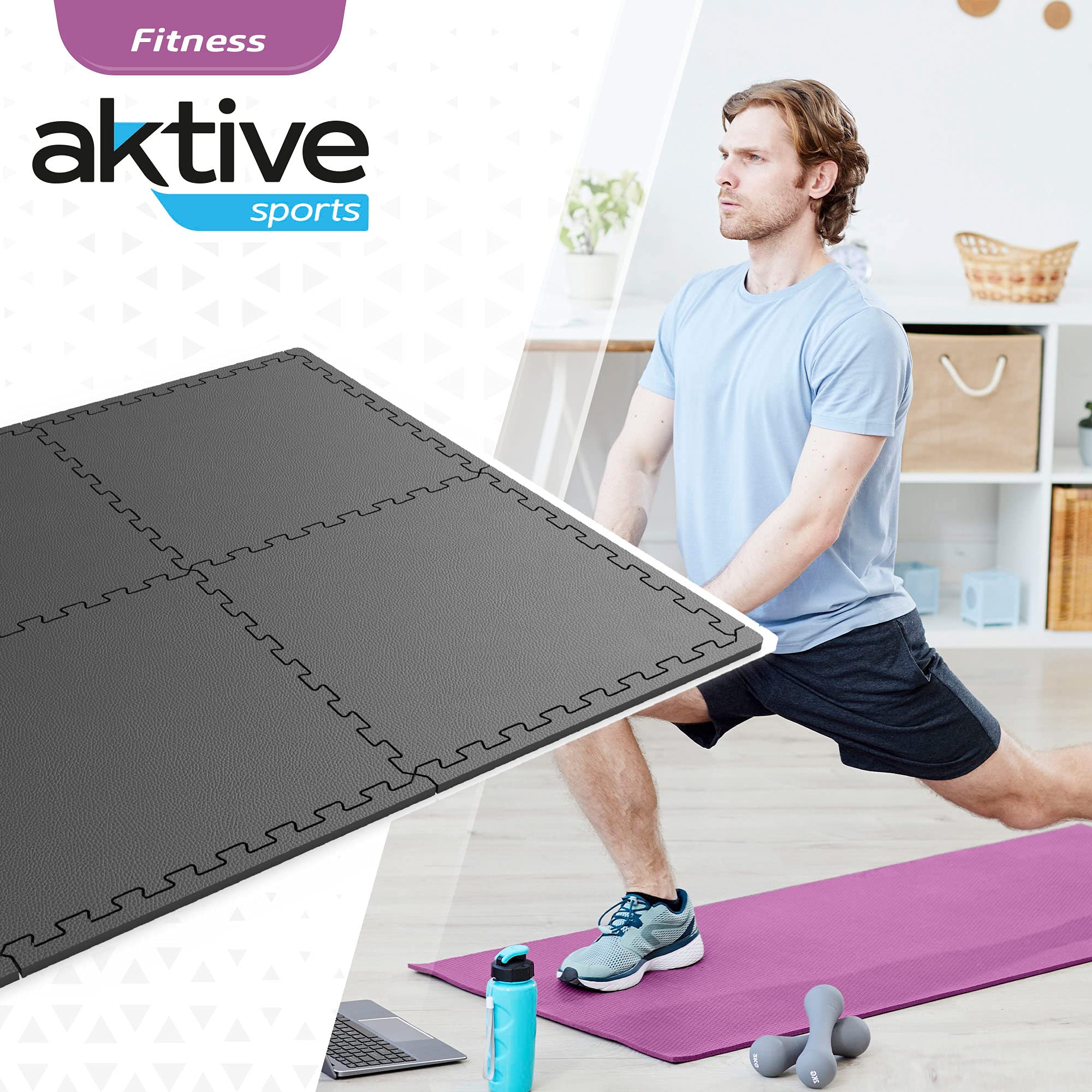 Aktive 52798 - Protector suelo césped, goma EVA, 8 piezas, cada pieza mide 50x50 cm, para piscina desmontable