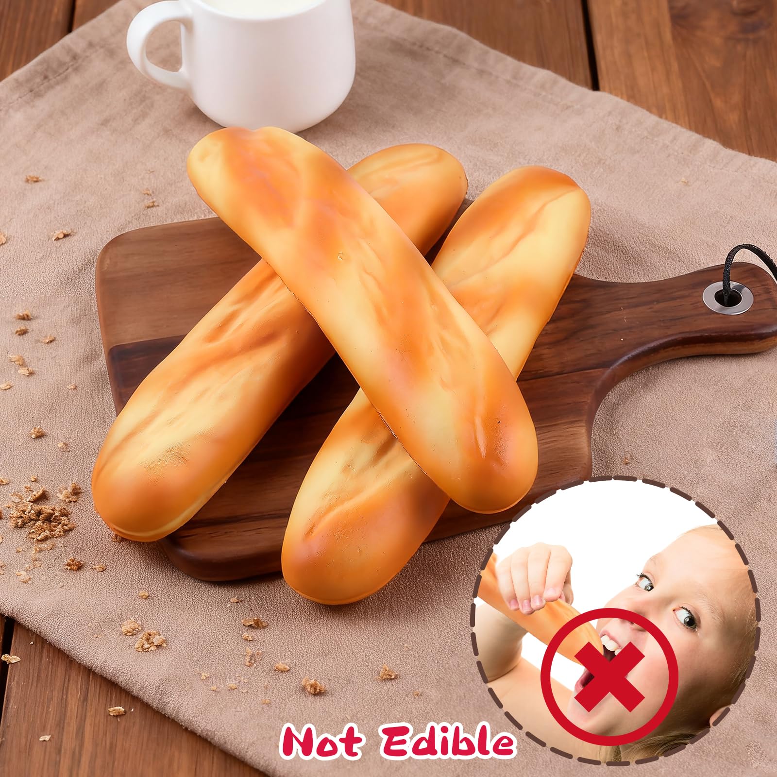 Anboor 3 sztuki zabawek do długiego chleba, sztuczna bagietka quishy, pachnące, miękkie, wolno rosnące zabawki, jedzenie, rekwizyt do odgrywania ról, kuchnia, dzieci